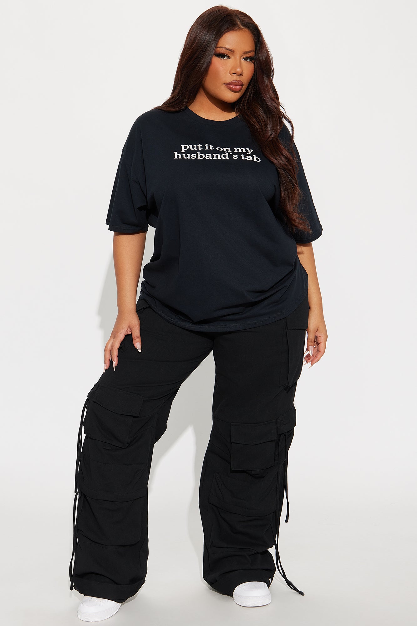Put It On My Husband's Tab Oversized Tee - Black - Image 5