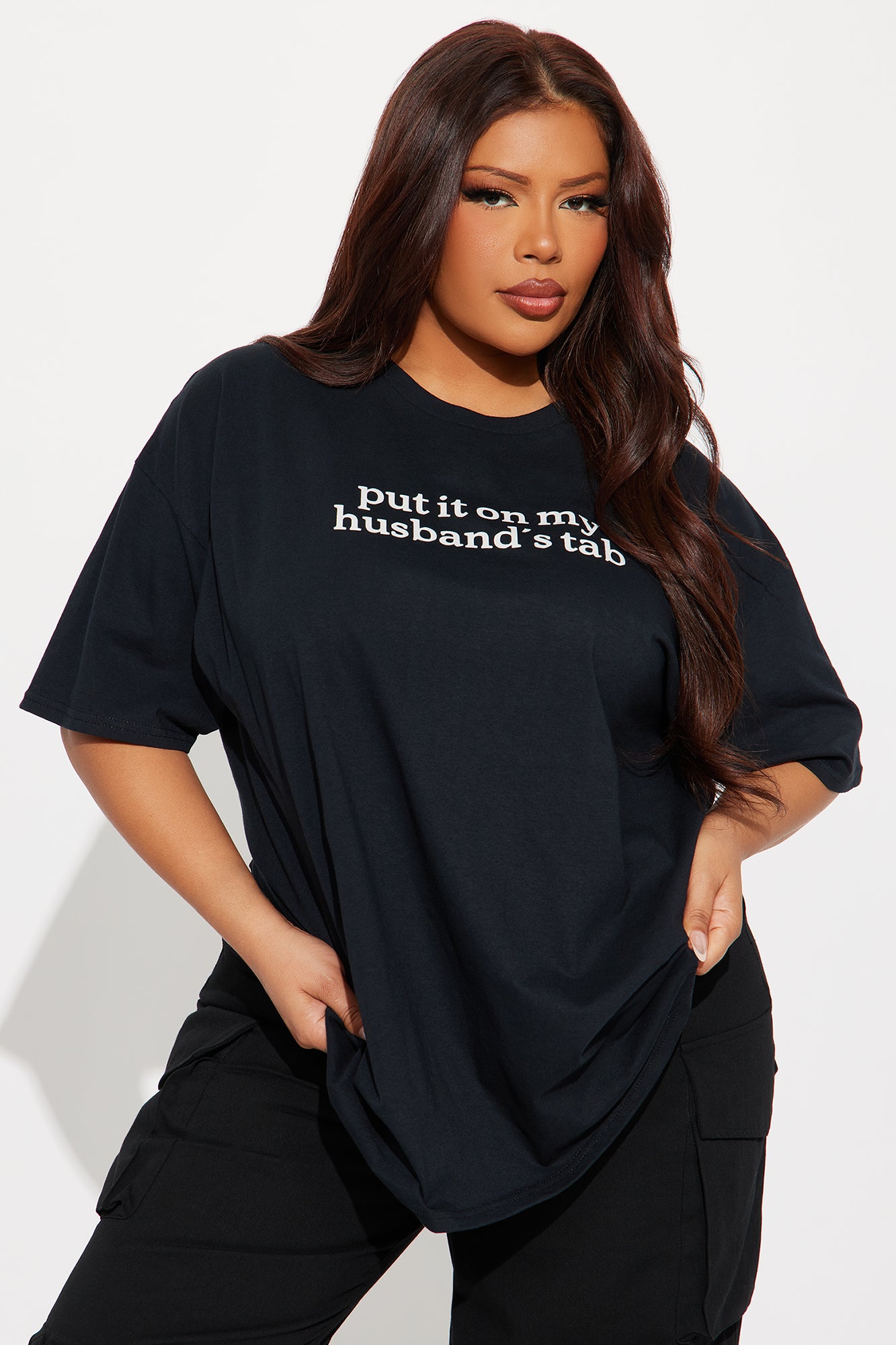 Put It On My Husband's Tab Oversized Tee - Black - Image 4