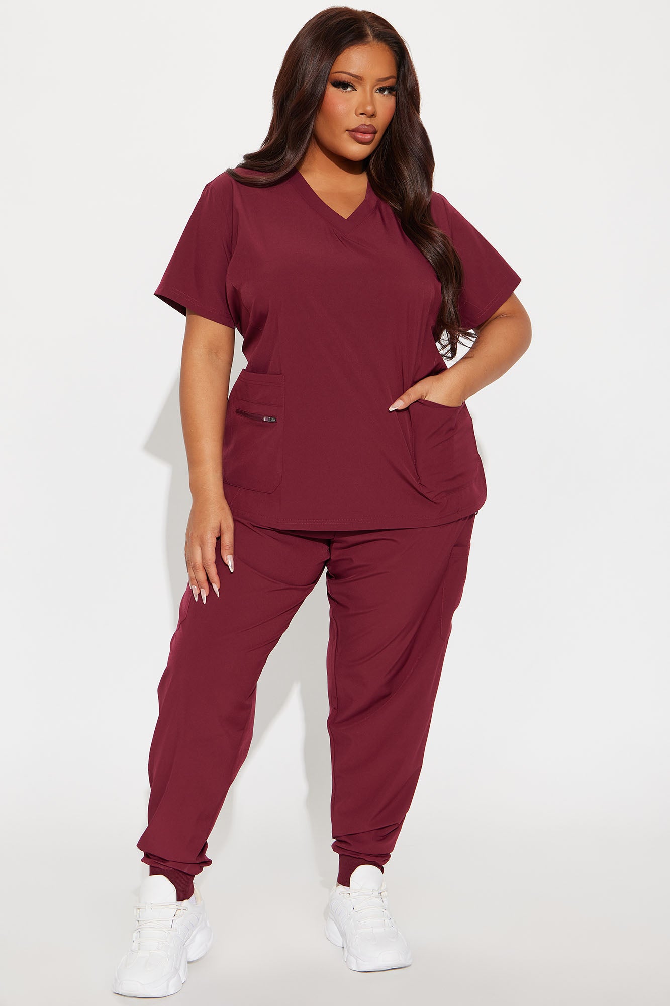 Essential 4 Way Stretch Scrub Uniform Jogger Set - Wine - Image 4