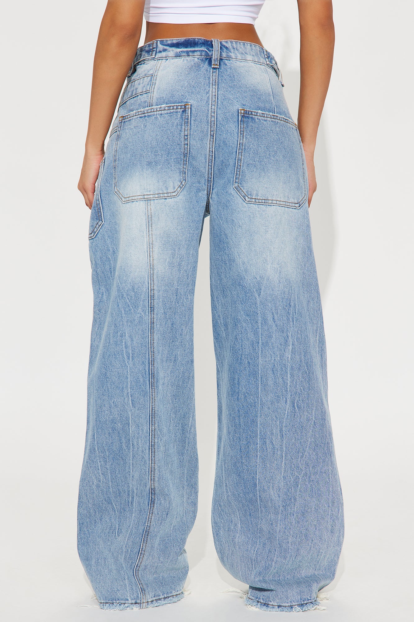 All The Best Womens Crossover Loose Wide Leg Jeans - Light Wash - Image 3