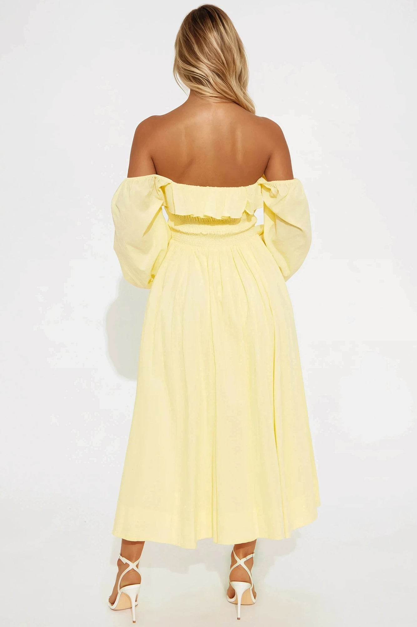 Daydreaming Puff Sleeve Midi Dress - Yellow - Image 3