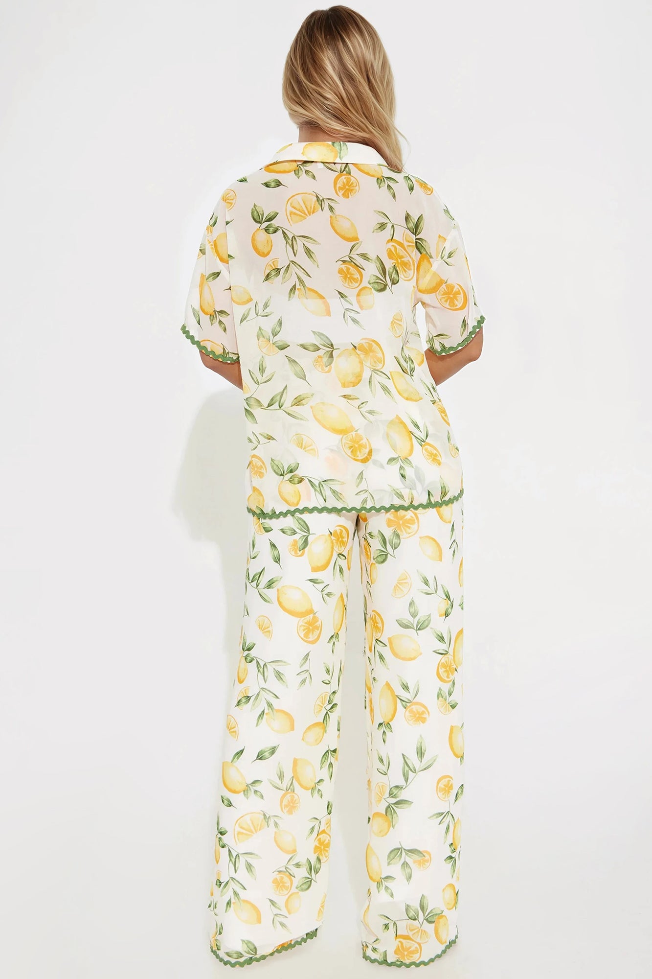 Lemon Twist Chiffon Wide Leg Pant Set - Yellow - Image 3