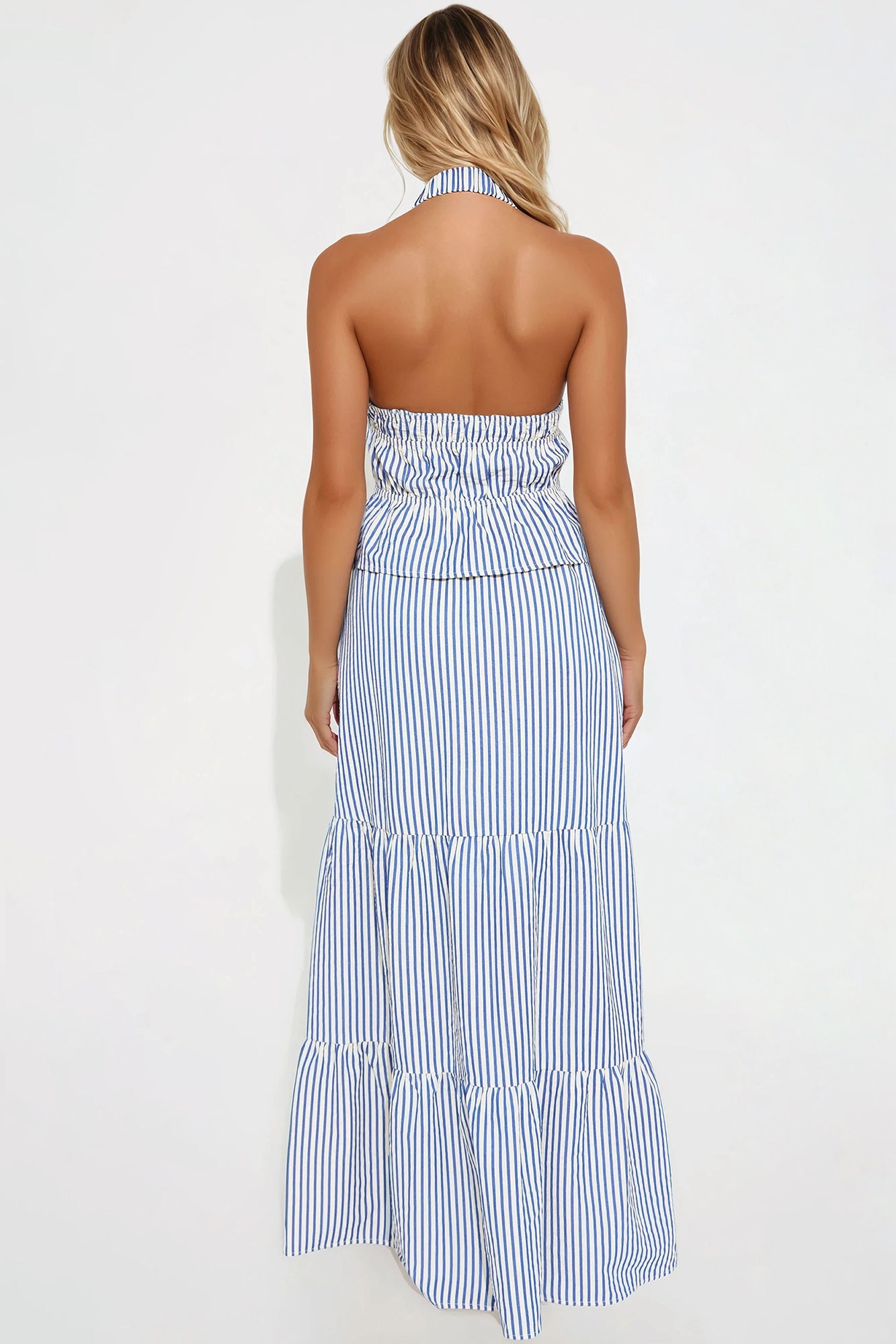 Polly Pinstripe Maxi Skirt Set - Blue/combo - Image 3