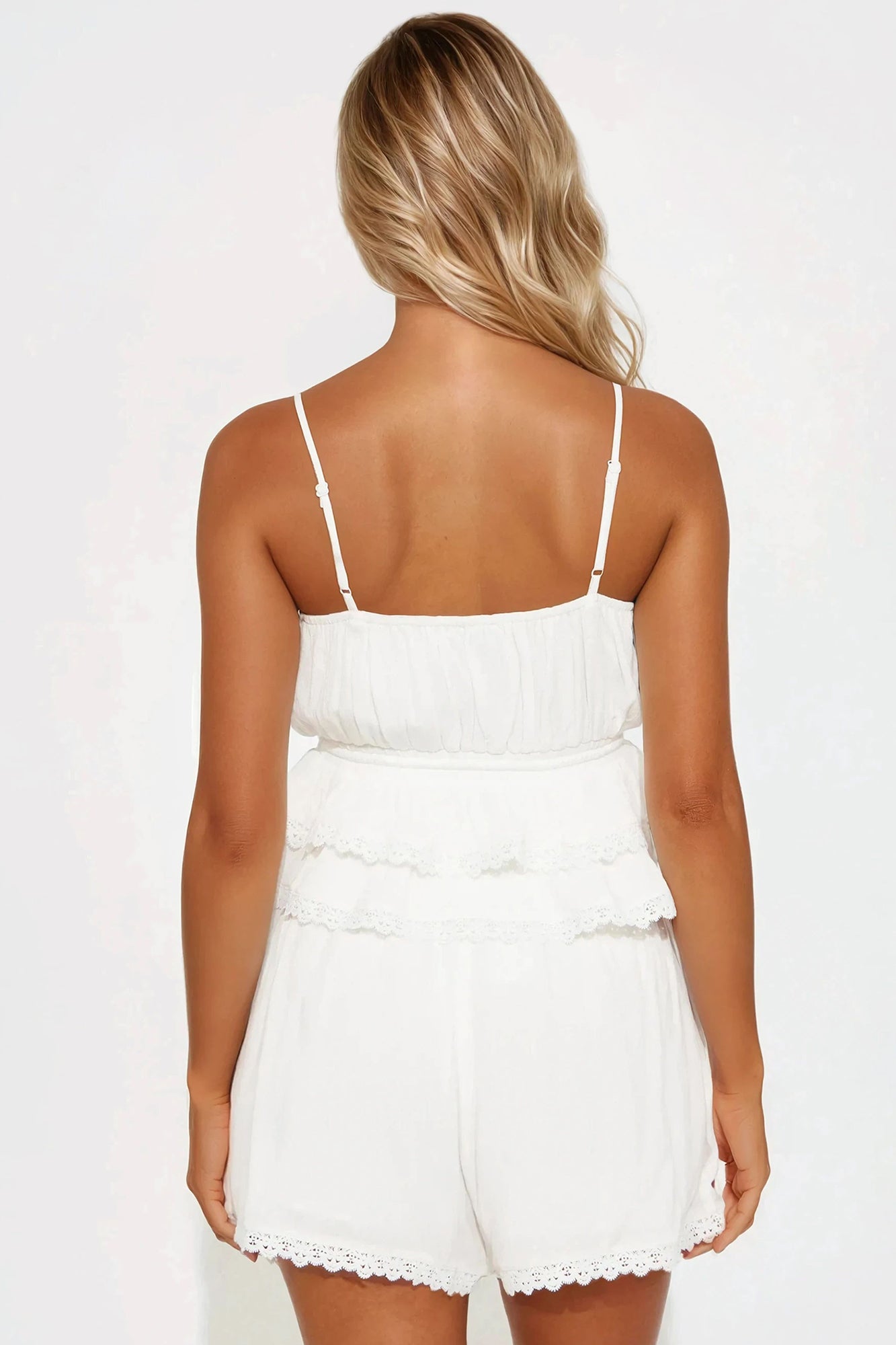 Annabelle Lace Trim Short Set - Off White - Image 3