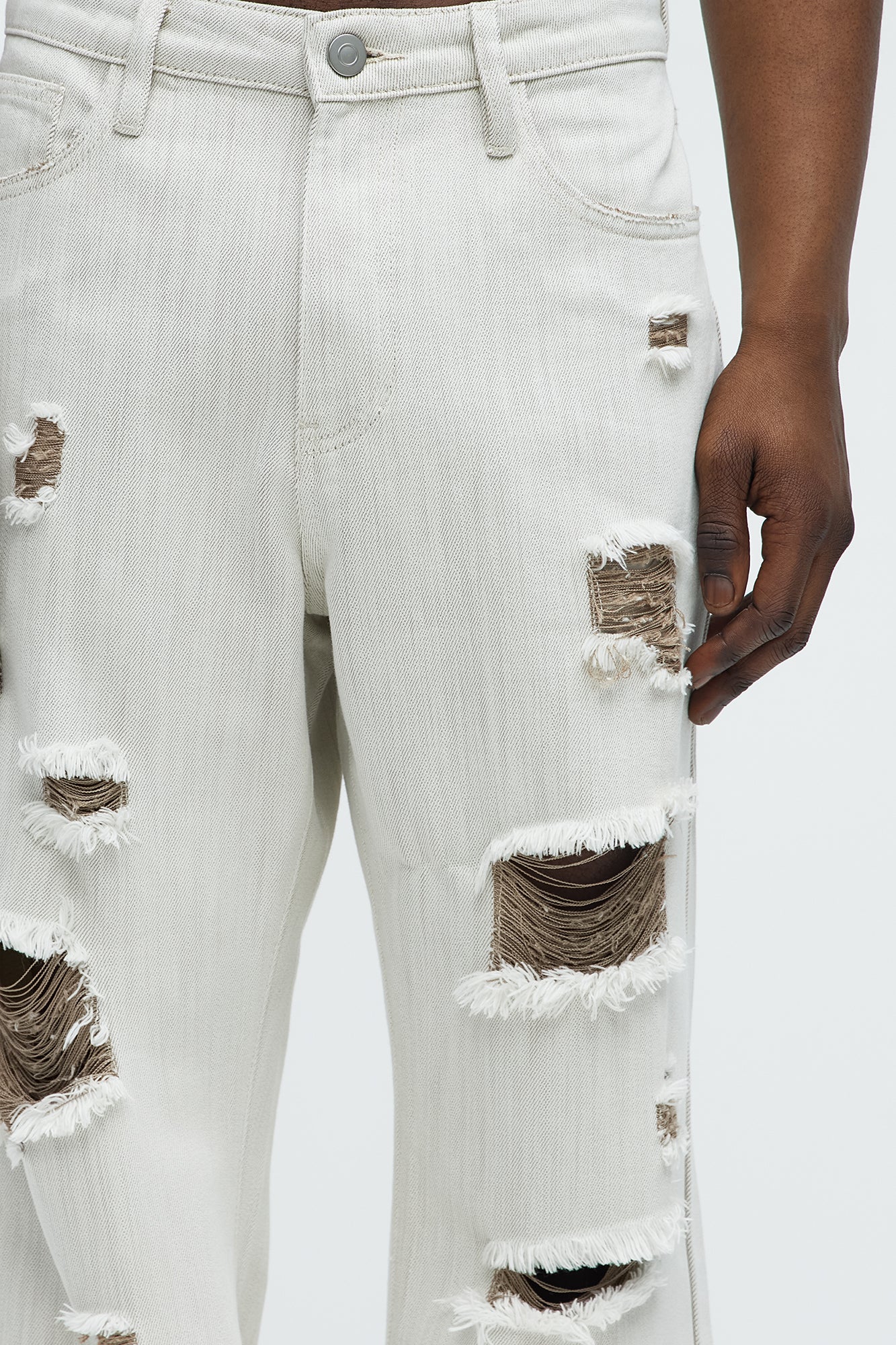 Hector Distressed Straight Jeans - Beige - Image 4