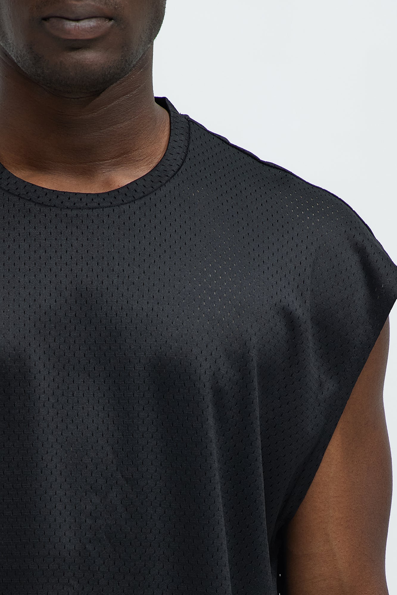 Boxy Mesh Sleeveless Muscle Tee - Black - Image 3