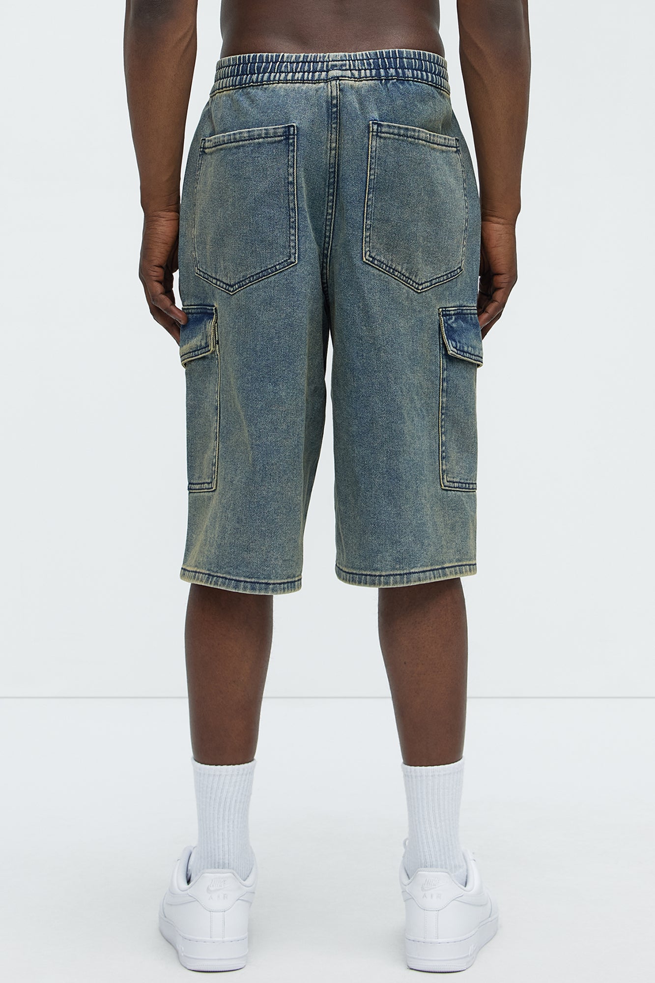 Hit Me With Baggy Cargo Denim Shorts - Vintage Blue Wash - Image 5