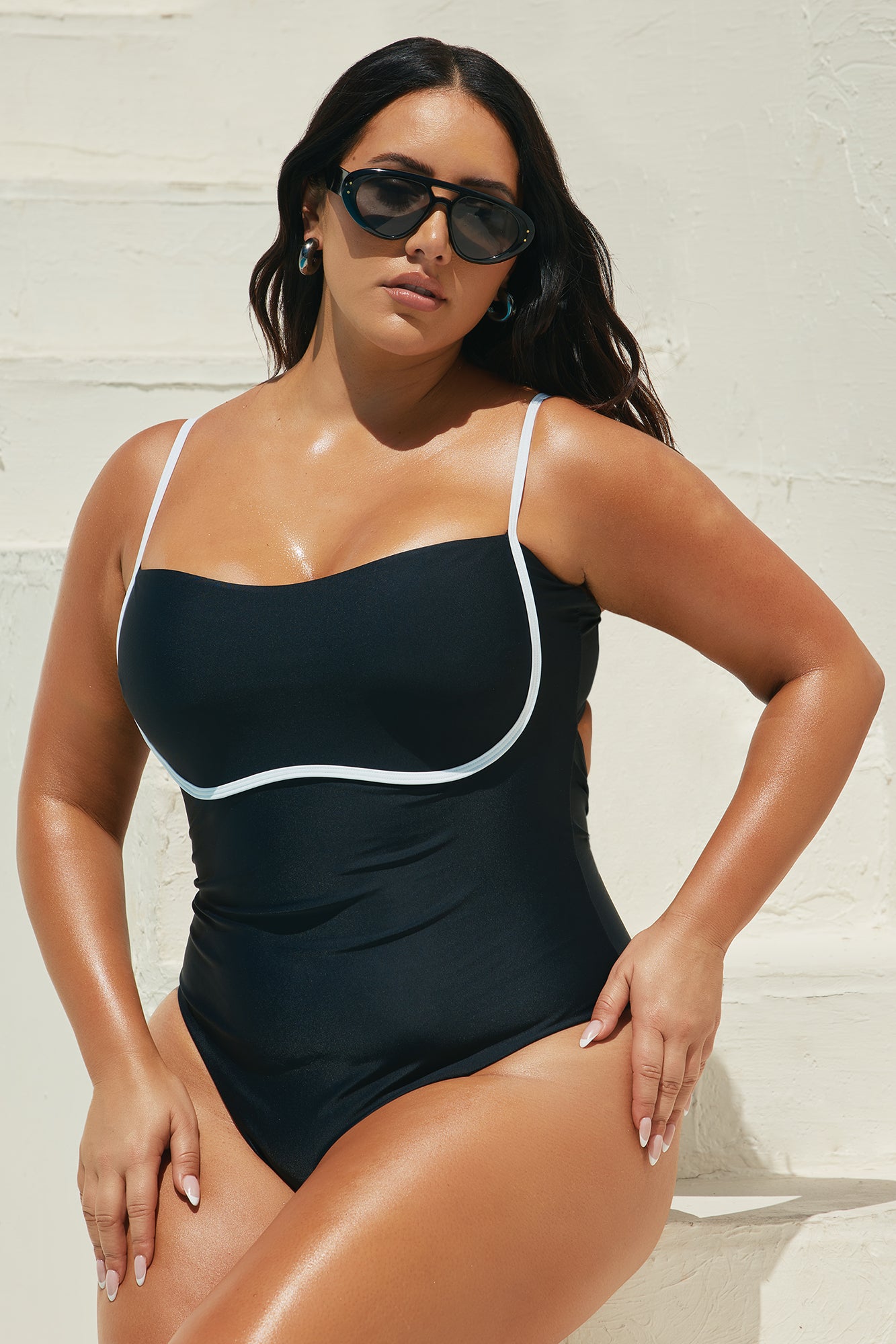 Camila Contrast 1 Piece Swimsuit - Black/White - Image 4