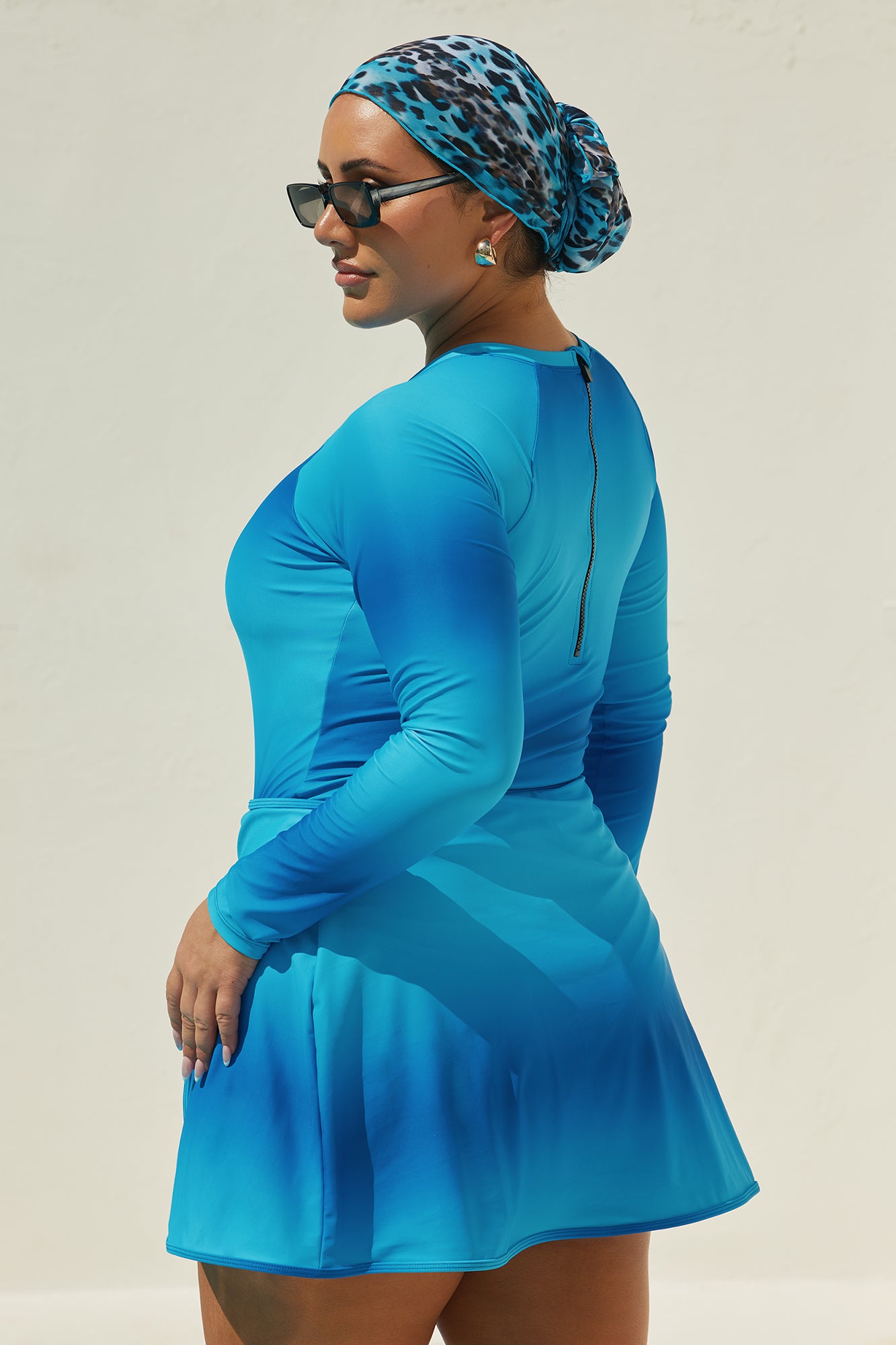 Fatima Rashguard Leggings & Skirt 3 Piece Burkini Swimsuit Set - Blue/combo - Image 9