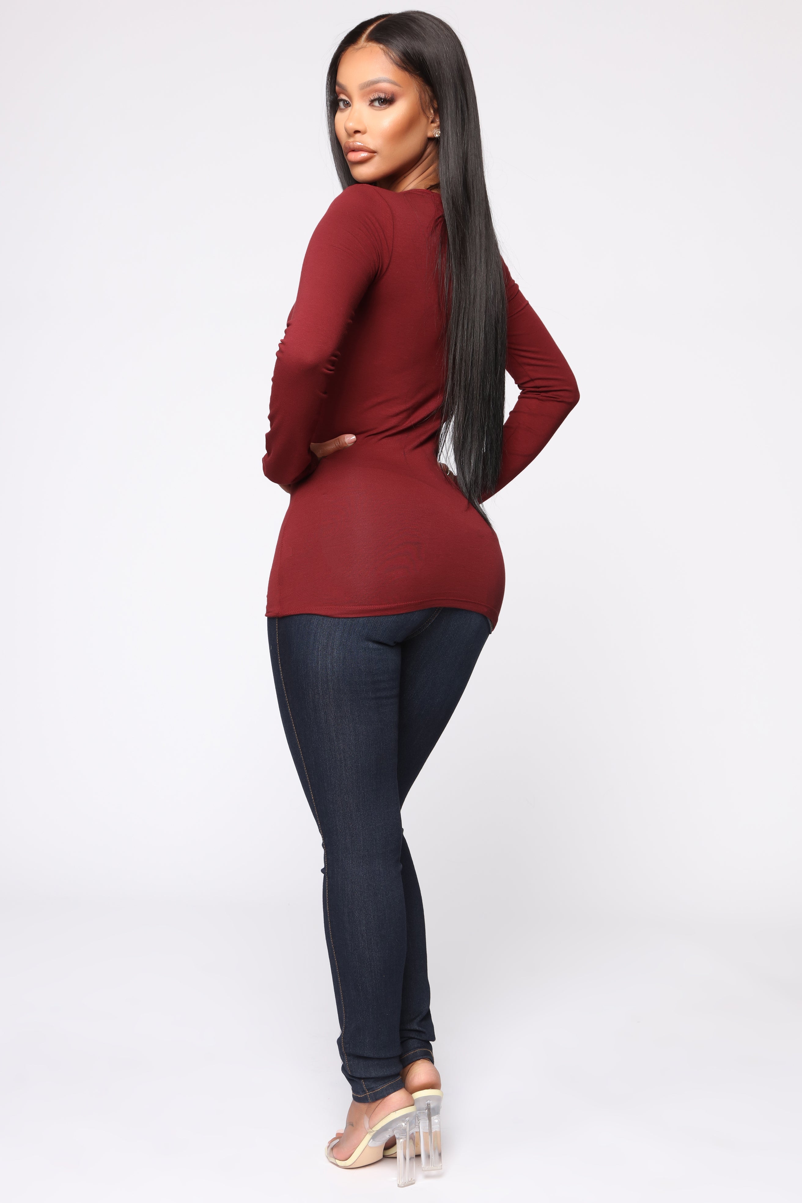 Your Everyday Long Sleeve Tee - Burgundy - Image 5