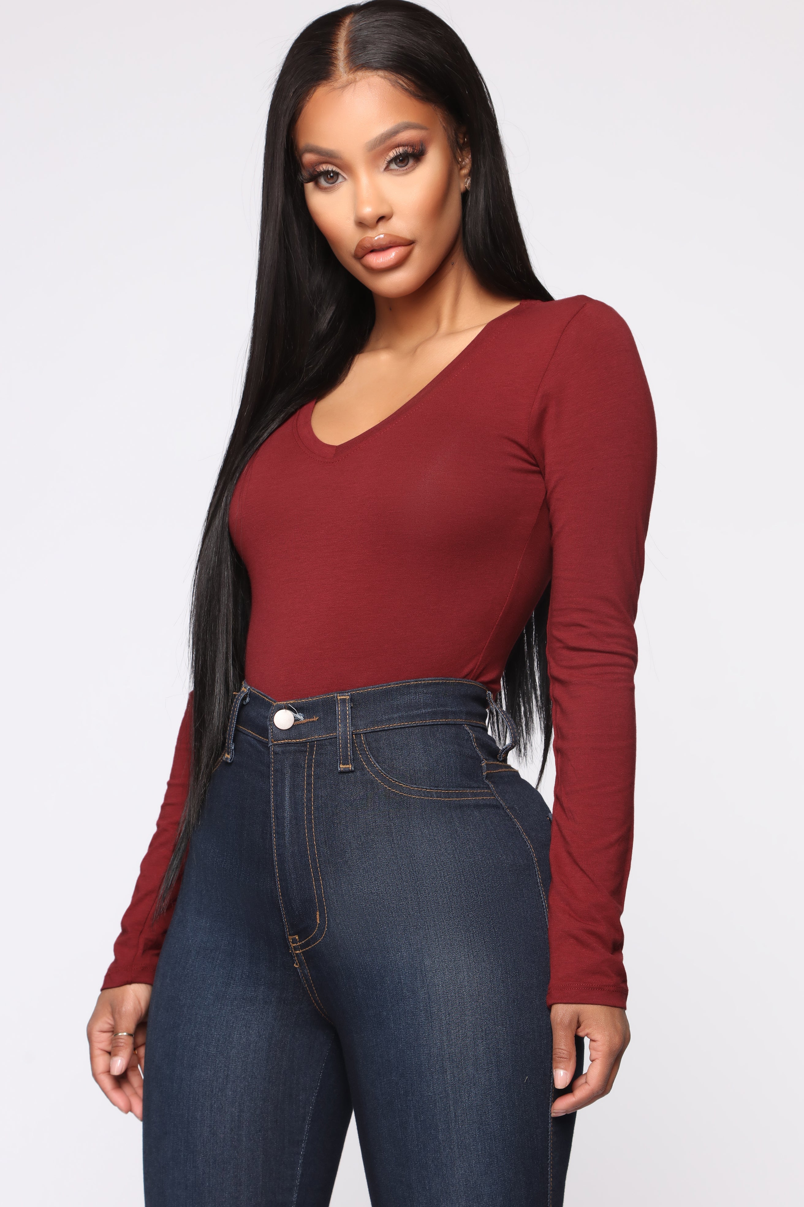 Your Everyday Long Sleeve Tee - Burgundy - Image 3