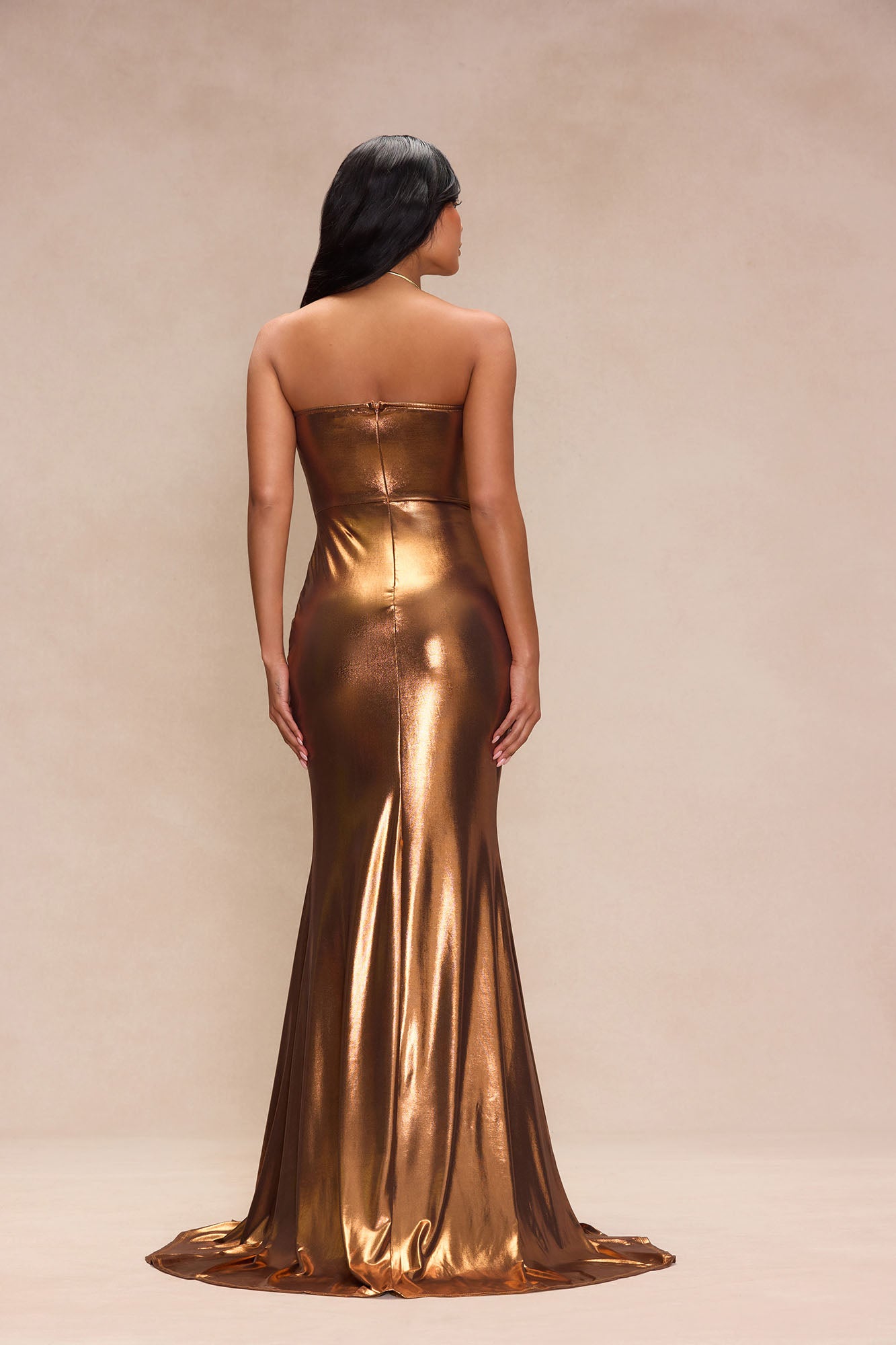 Sweet Heart Metallic Maxi Dress - Bronze - Image 3