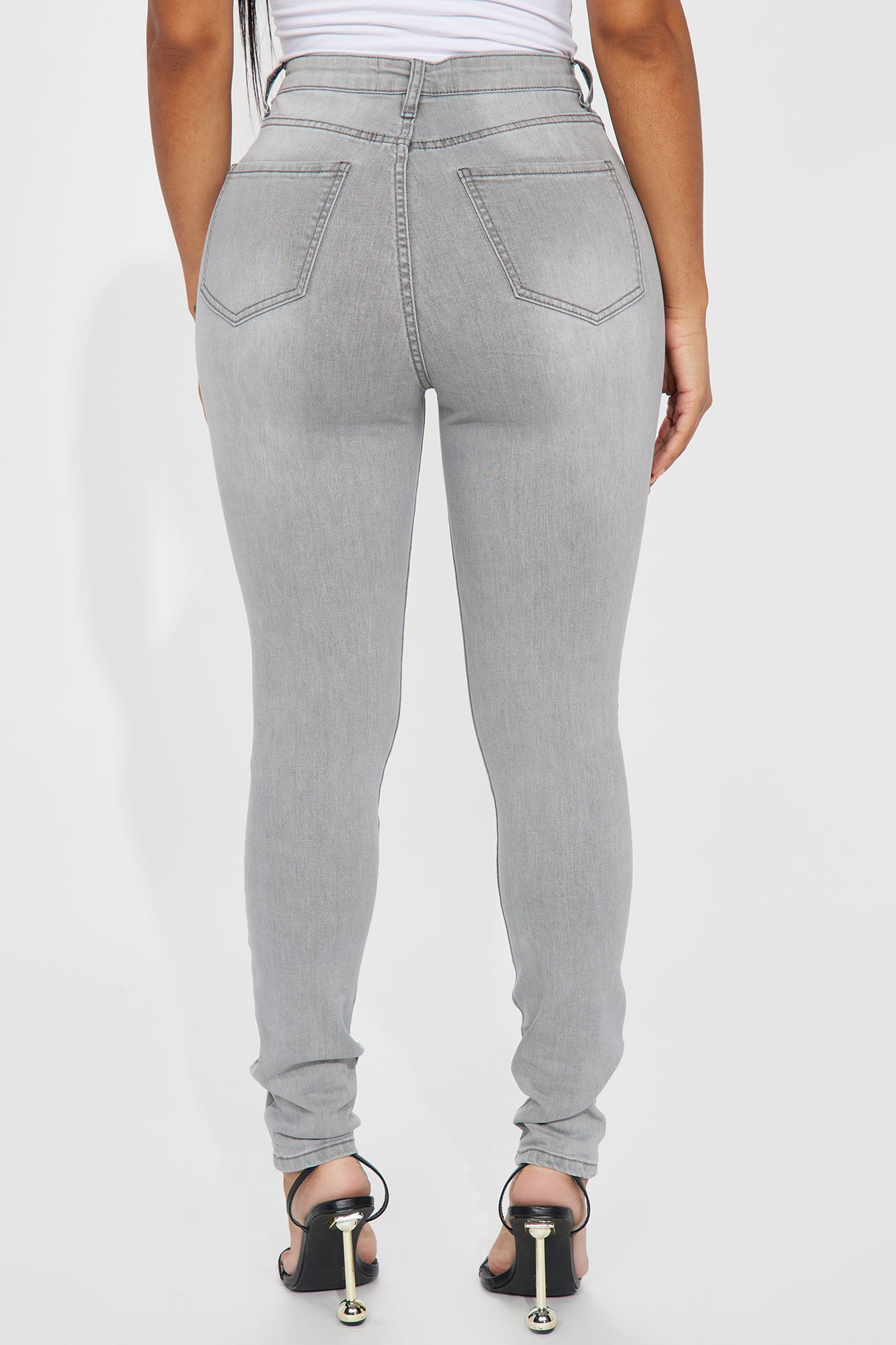 Rosie Ripped High Rise Stretch Skinny Jeans - Grey - Image 3