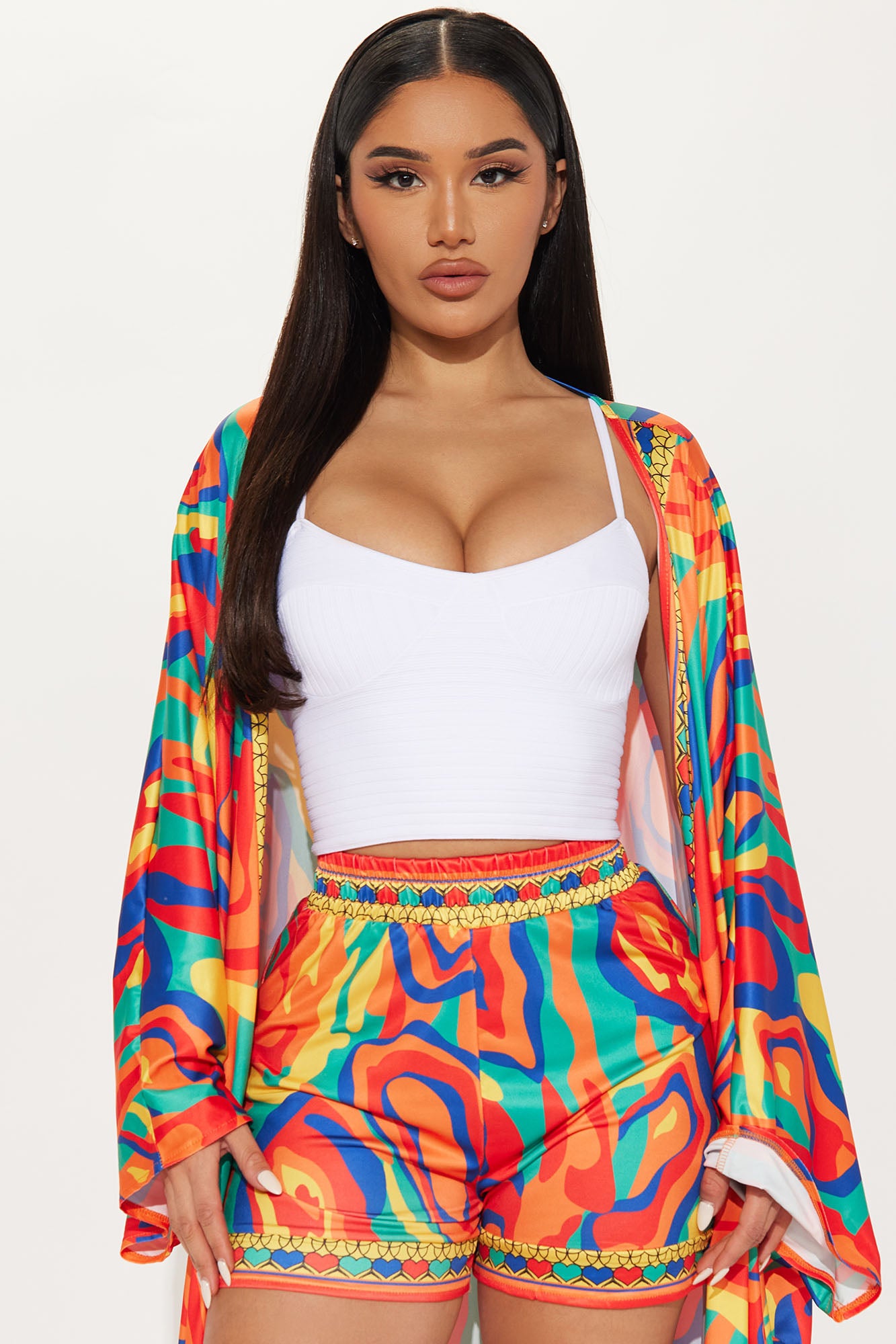 Forever With You Kimono Short Set - Yellow/combo - Image 3
