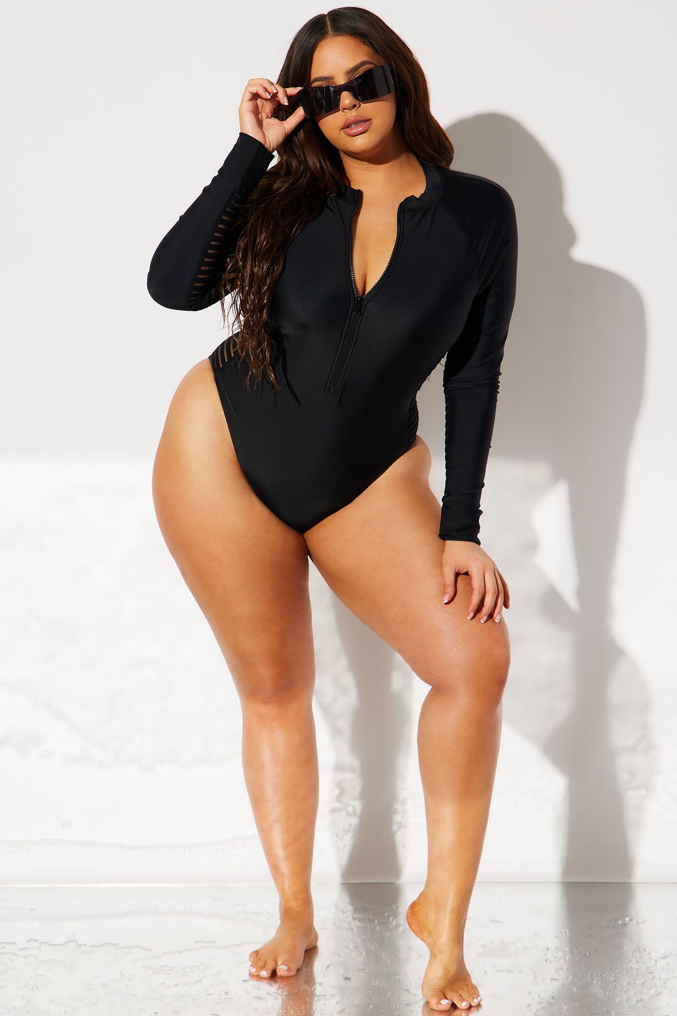 Cassandra Long Sleeve 1 Piece Swimsuit - Black - Image 5