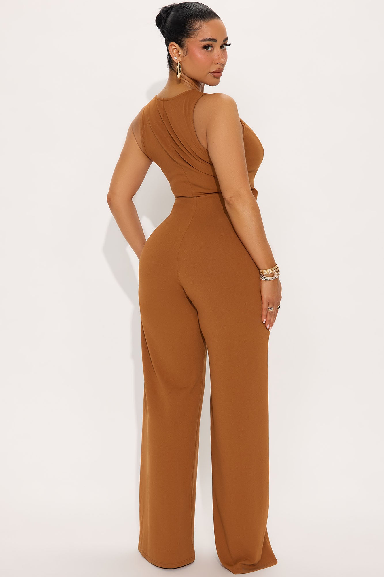 Career Catcher Crepe Jumpsuit - Cognac - Image 3