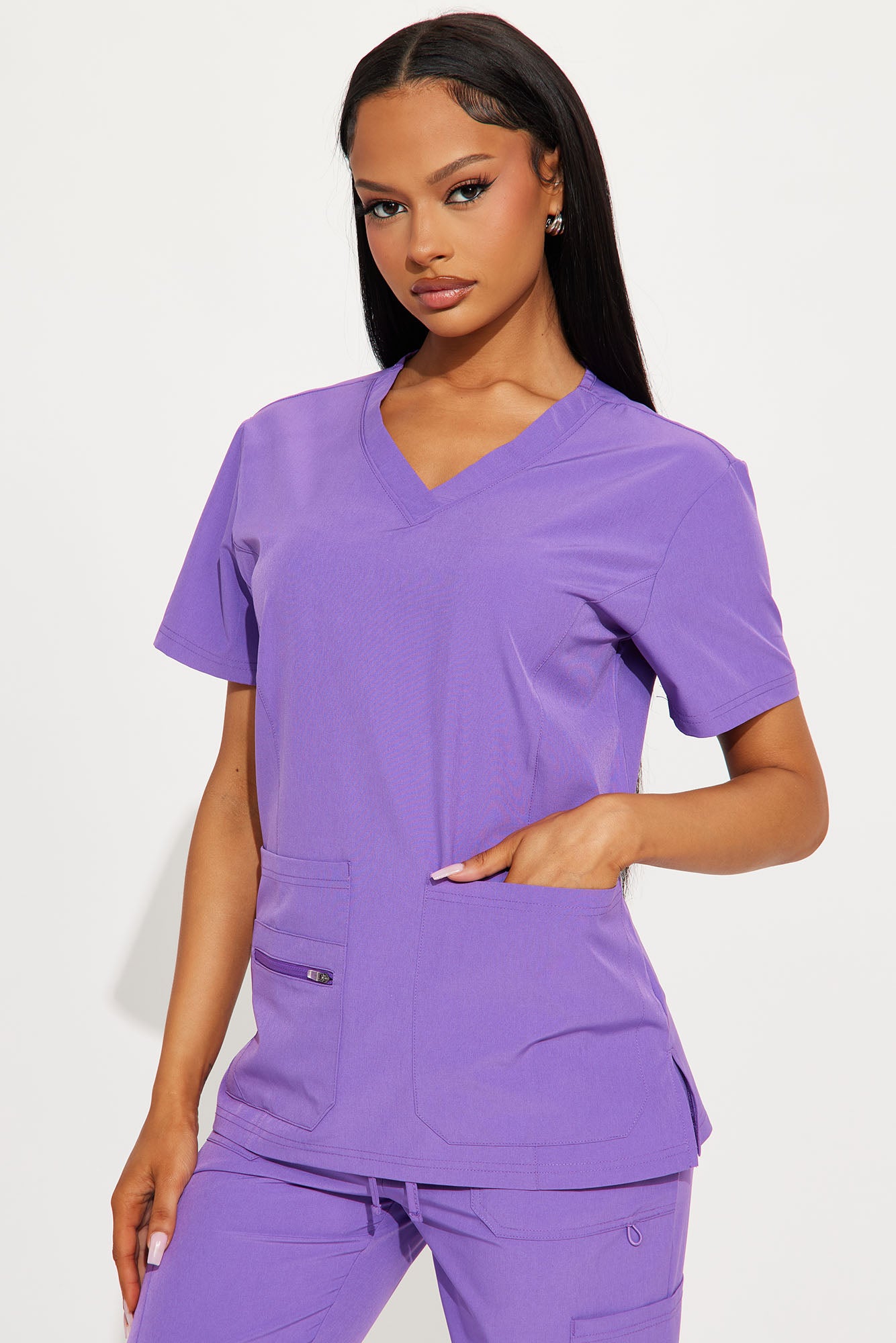 Essential 4 Way Stretch Scrub Uniform Set - Purple - Image 3