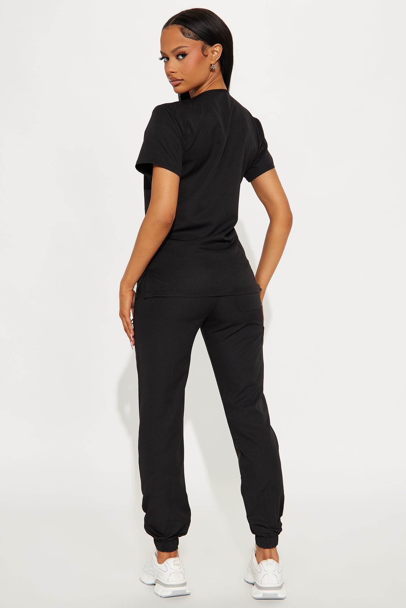 On The Daily 4 Way Stretch Scrub Uniform Jogger Set - Black - Image 3