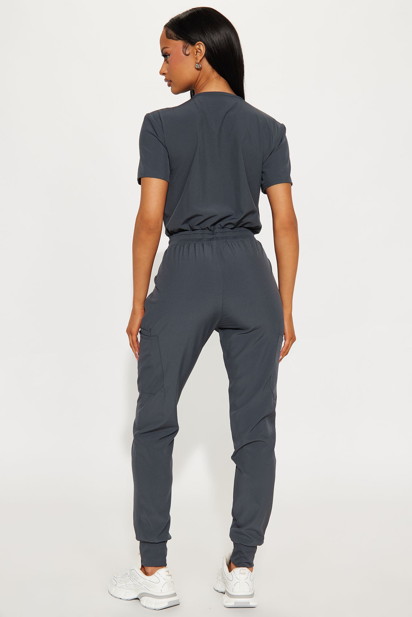 Full Shift Stretch Jogger Scrub Uniform Jumpsuit - Charcoal - Image 3