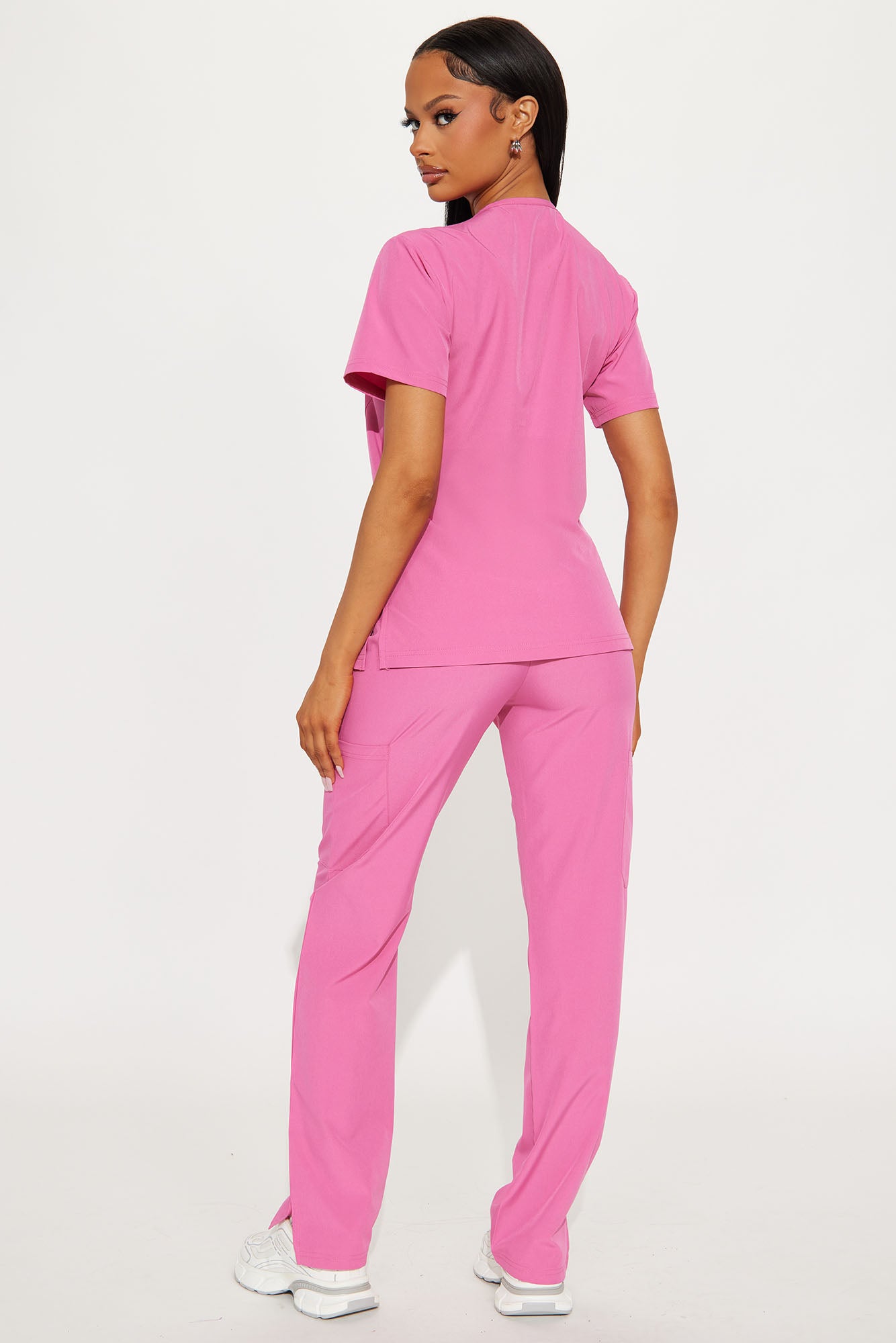 Essential 4 Way Stretch Scrub Uniform Set - Hot Pink - Image 3