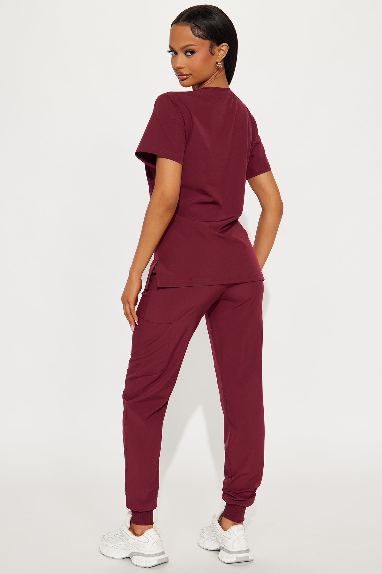 Essential 4 Way Stretch Scrub Uniform Jogger Set - Wine - Image 3