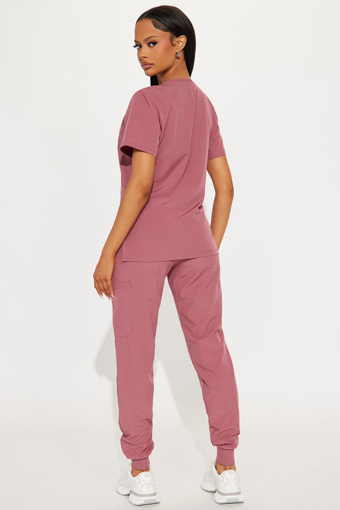 Essential 4 Way Stretch Scrub Uniform Jogger Set - Rose - Image 3