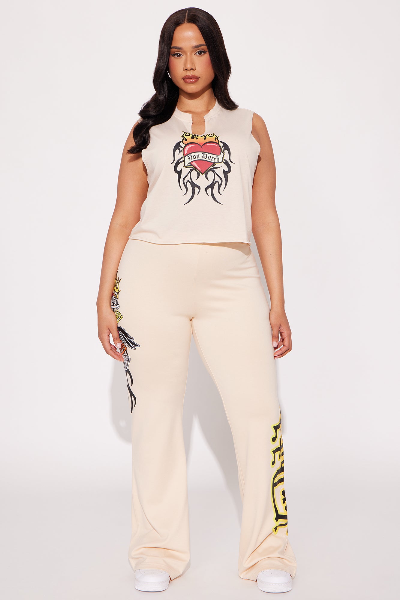 Von Dutch Fiery Heart Flared Pant - Off White - Image 5