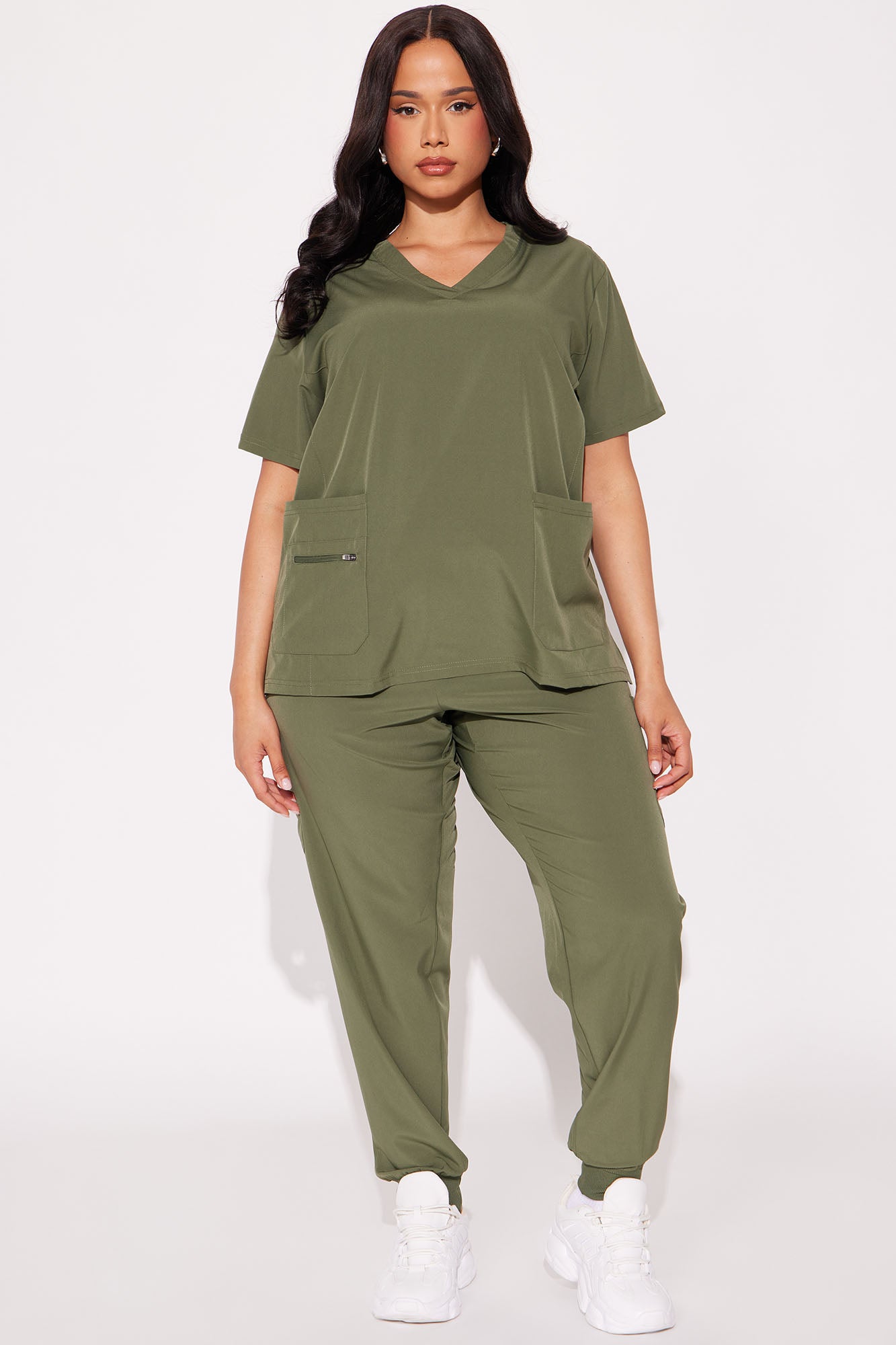 Essential 4 Way Stretch Scrub Uniform Jogger Set - Olive - Image 4