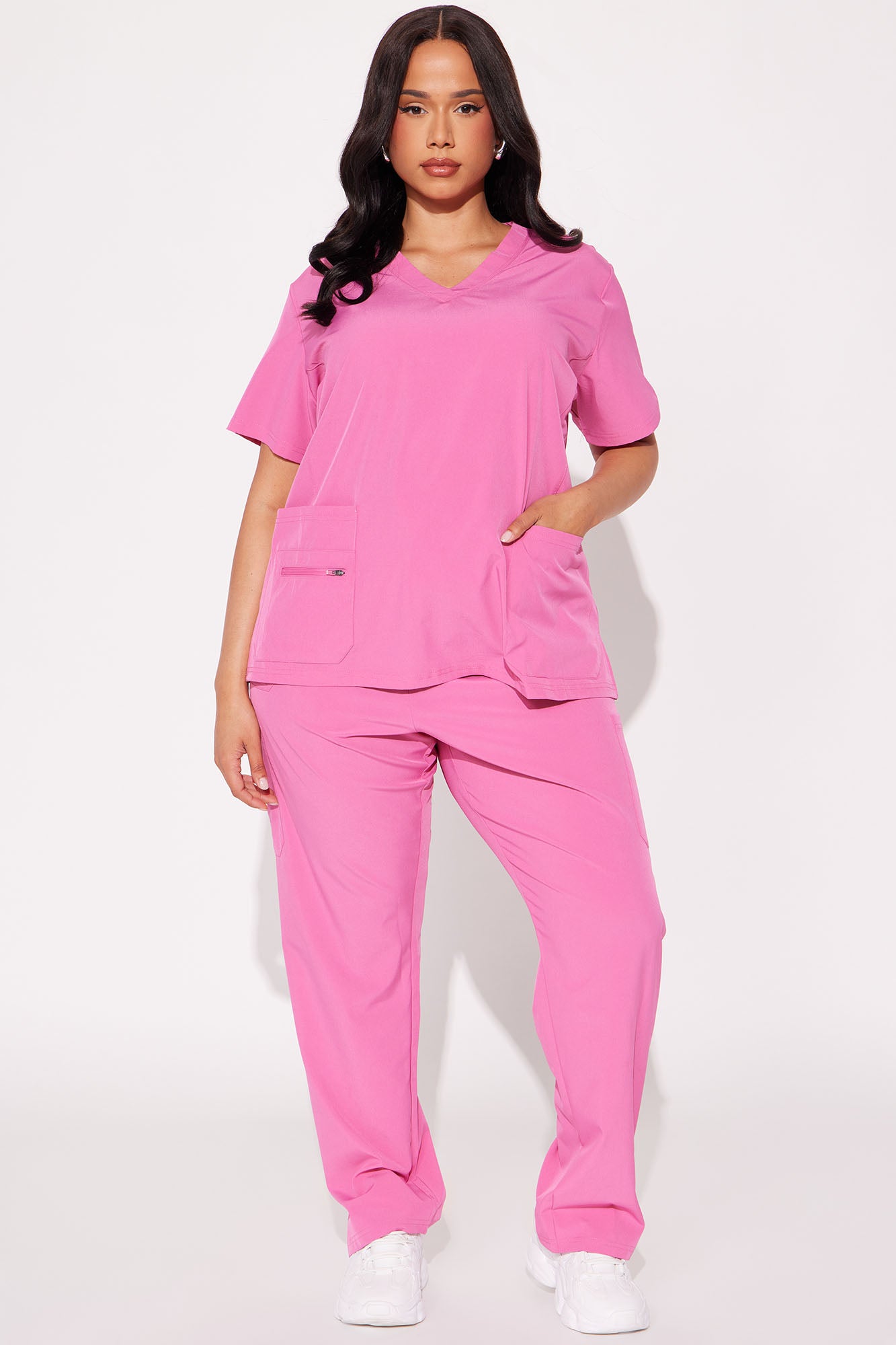 Essential 4 Way Stretch Scrub Uniform Set - Hot Pink - Image 4