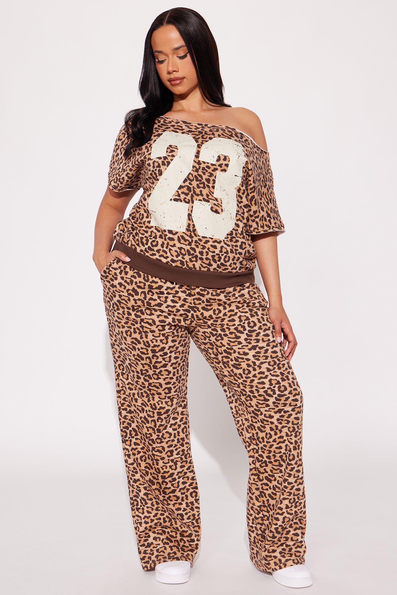 23 Off Shoulder Pant Set - Leopard - Image 4