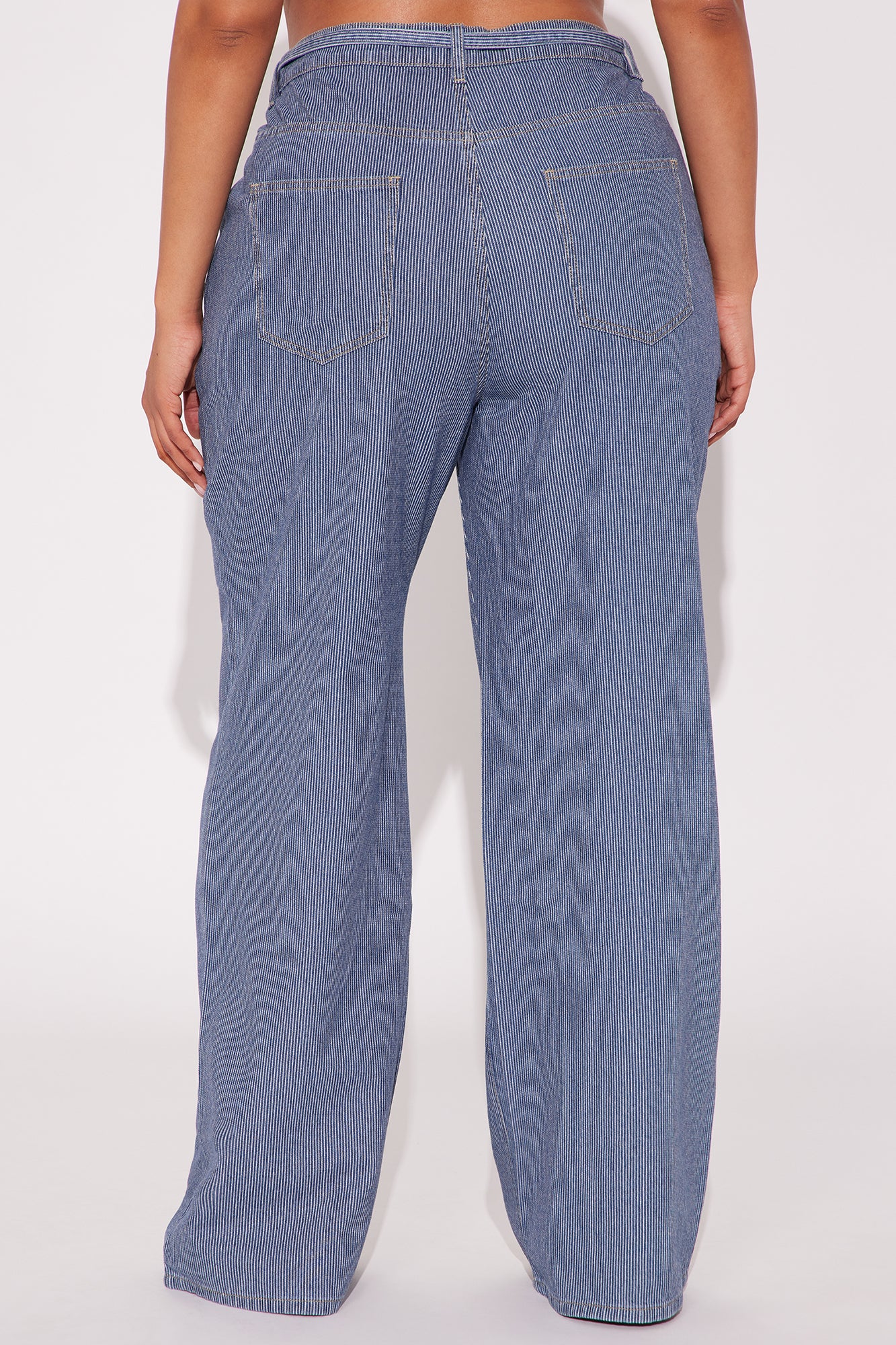 Laid Back Pinstripe Wide Leg Denim Trouser - Dark Wash - Image 6