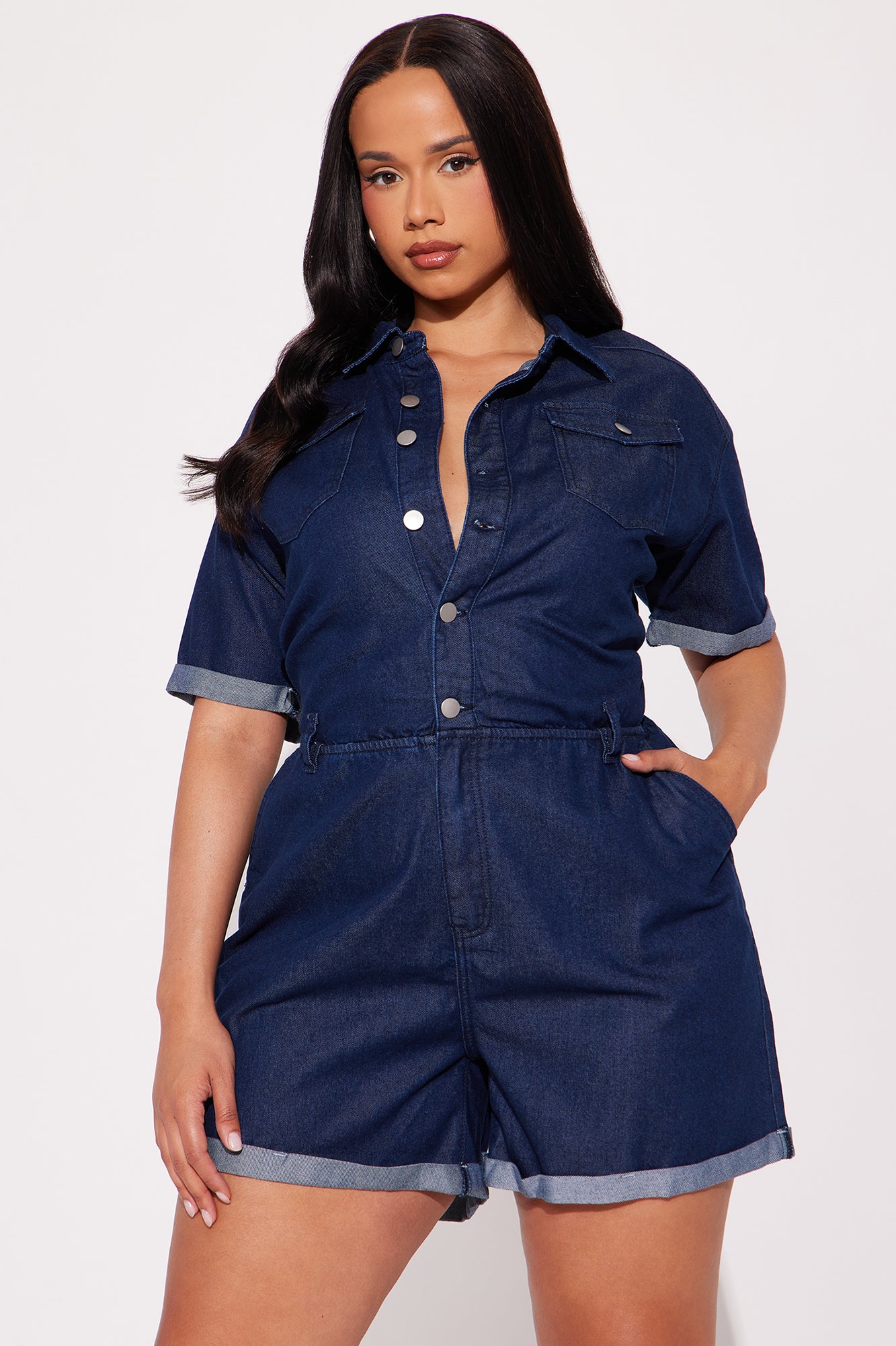 Georgia Denim Romper - Dark Wash - Image 4