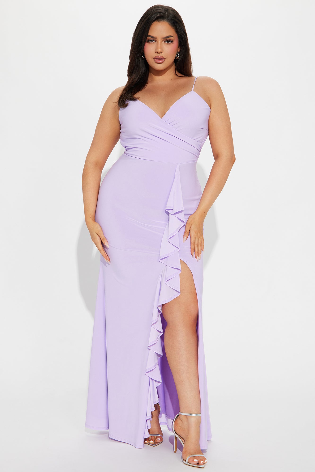 Hailey Ruffle Slit Gown - Lavender - Image 4