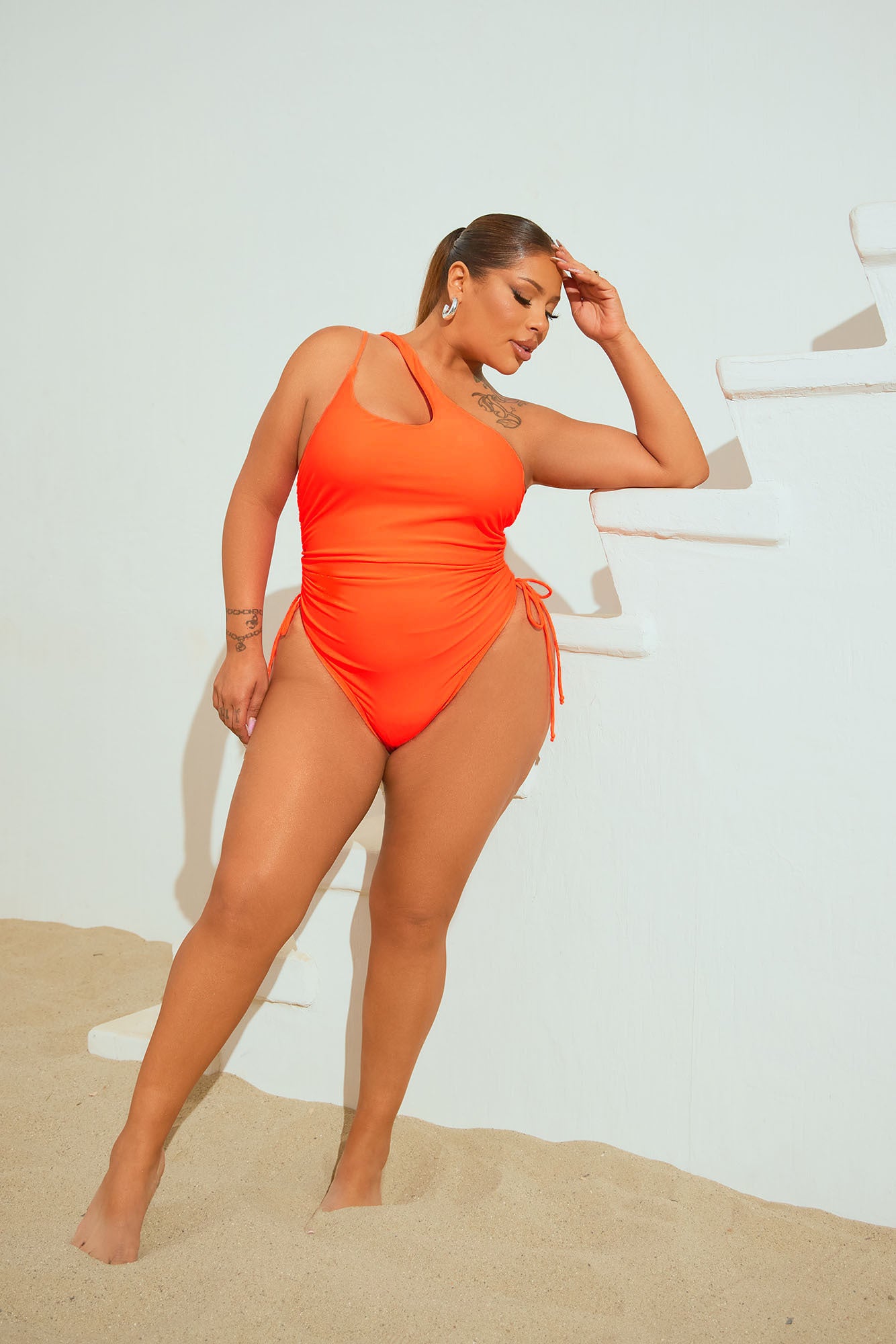 Mariah Ruched 1 Piece Swimsuit - Orange - Image 5