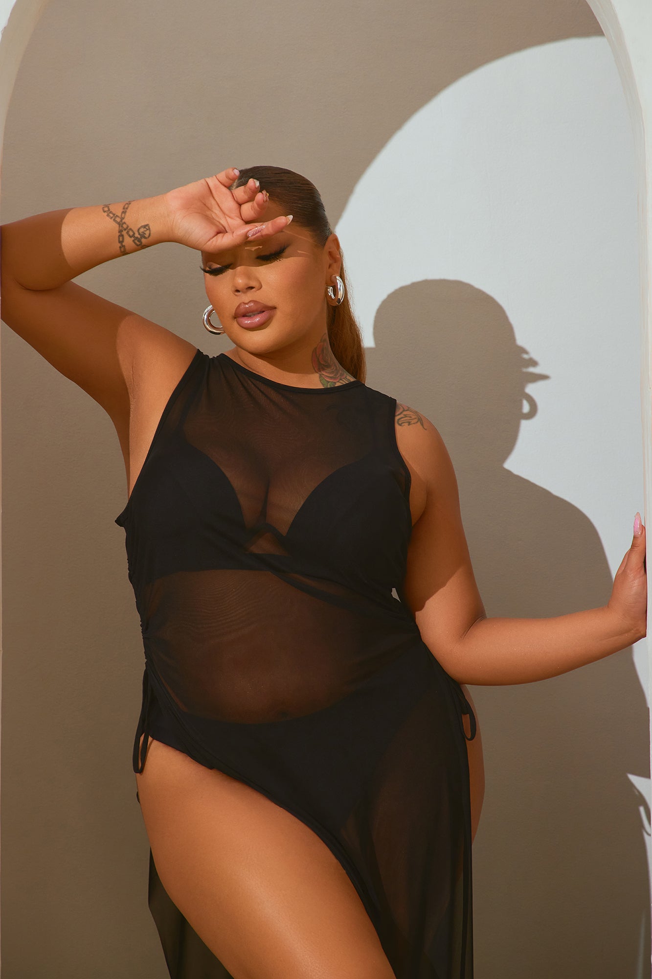 Summer Bae Ruched Mesh Cover Up Maxi Dress - Black - Image 5