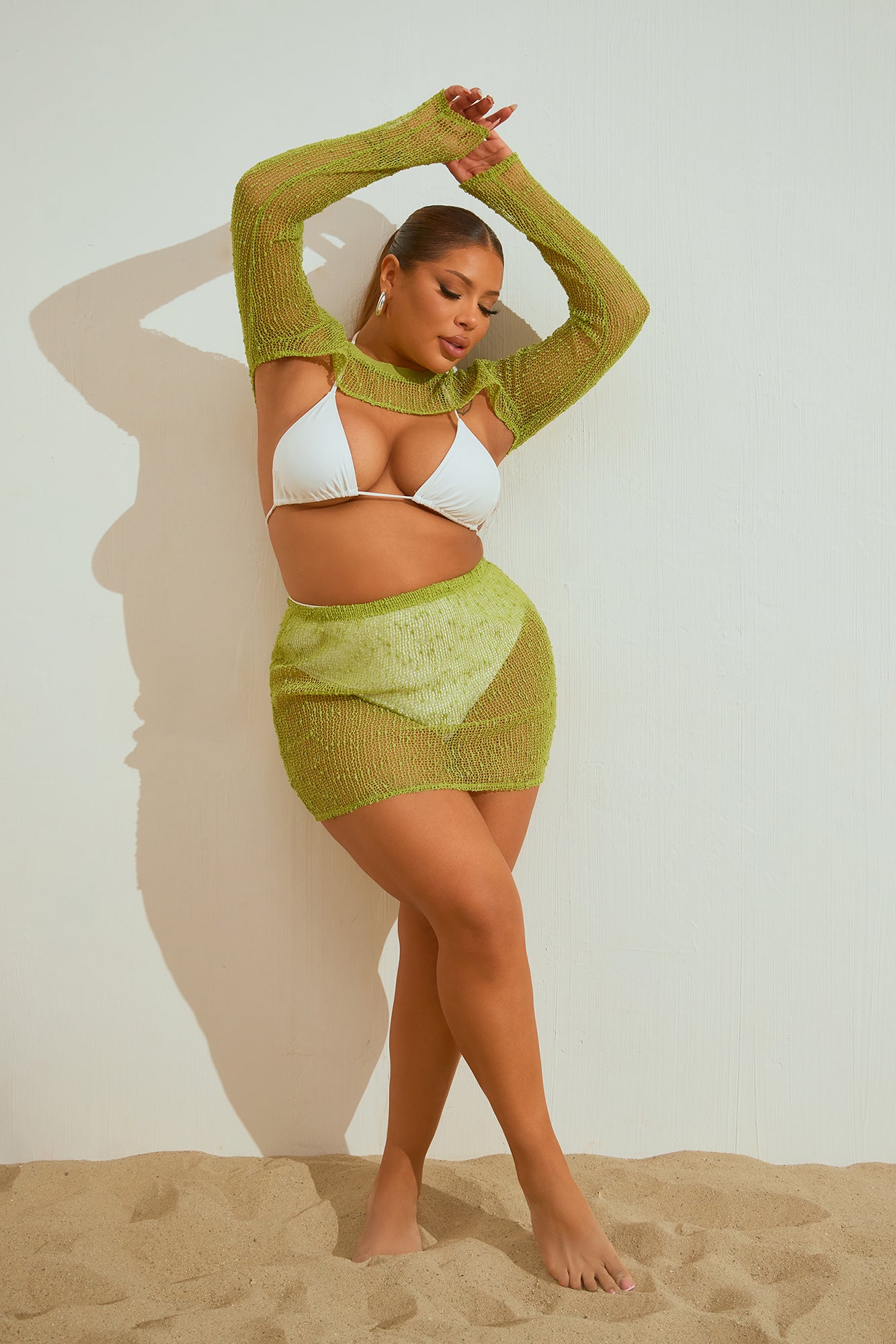 Jacqueline Crochet 2 Piece Swim Cover Up - Green - Image 5