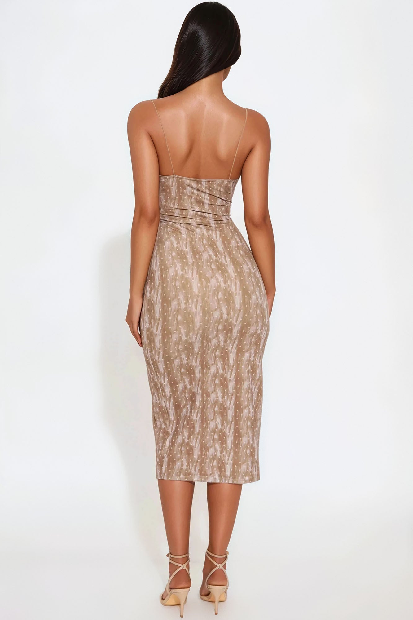 Sweet Sensation Polka Dot Mesh Midi Dress - Taupe - Image 3