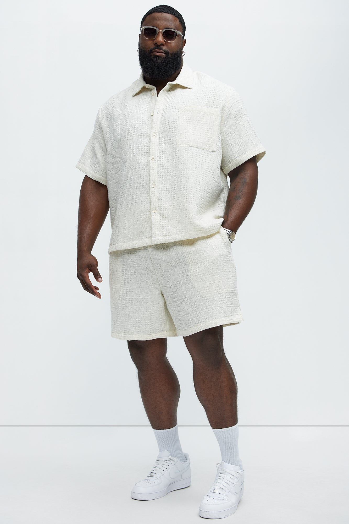 Subtle Waffle Texture Shorts - Cream - Image 6