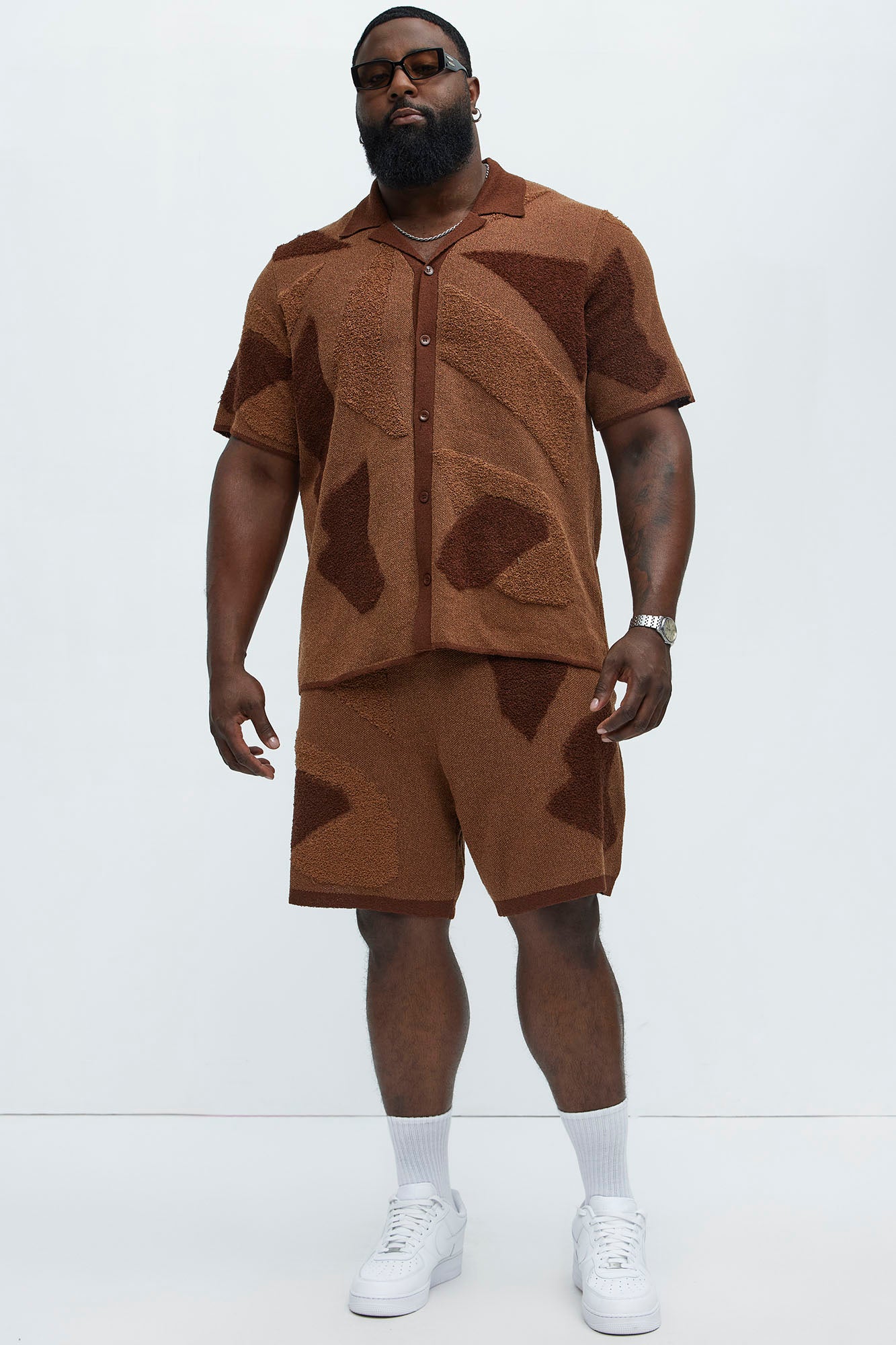 Auron Cuban Collar Knitted Shirt - Brown/combo - Image 6