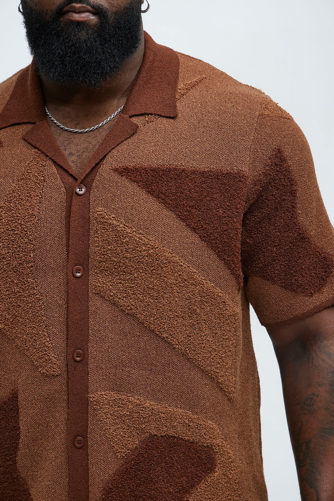 Auron Cuban Collar Knitted Shirt - Brown/combo - Image 7