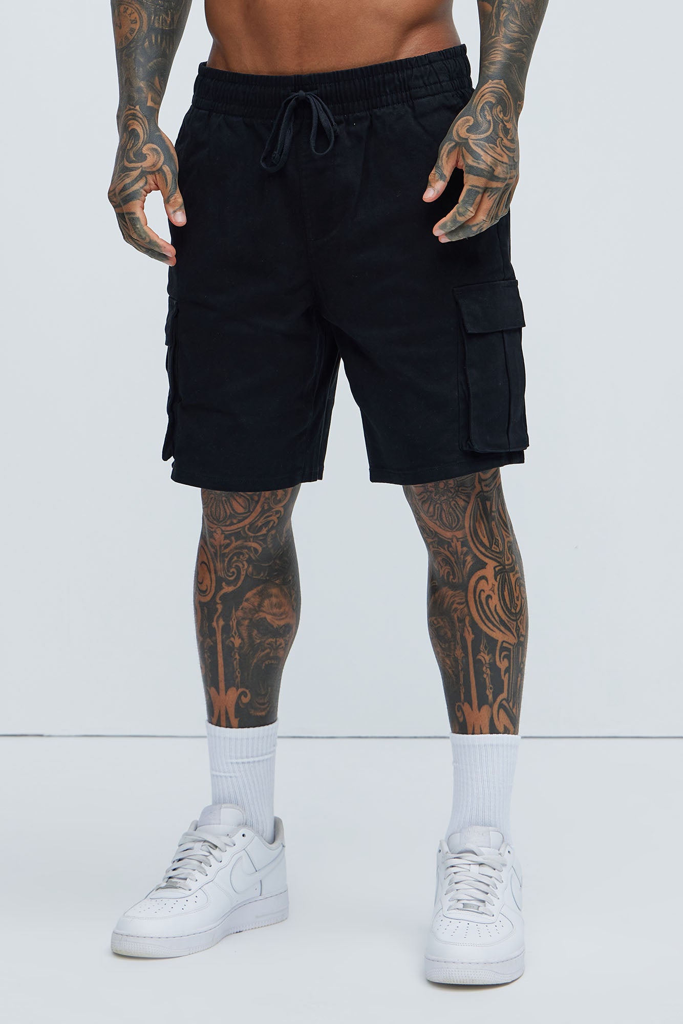 Twill Volley Cargo Shorts - Black - Image 3