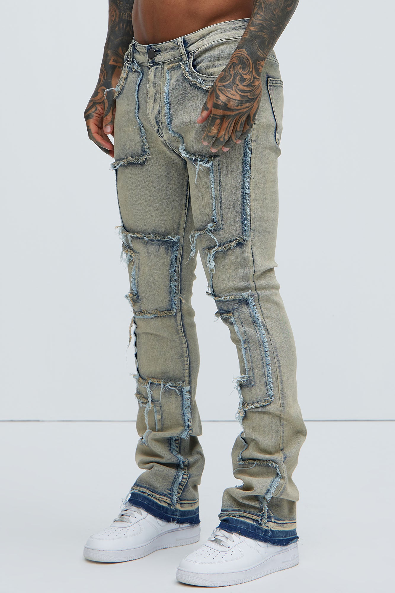 Be Square Stacked Skinny Flare Jeans - Light Blue - Image 4
