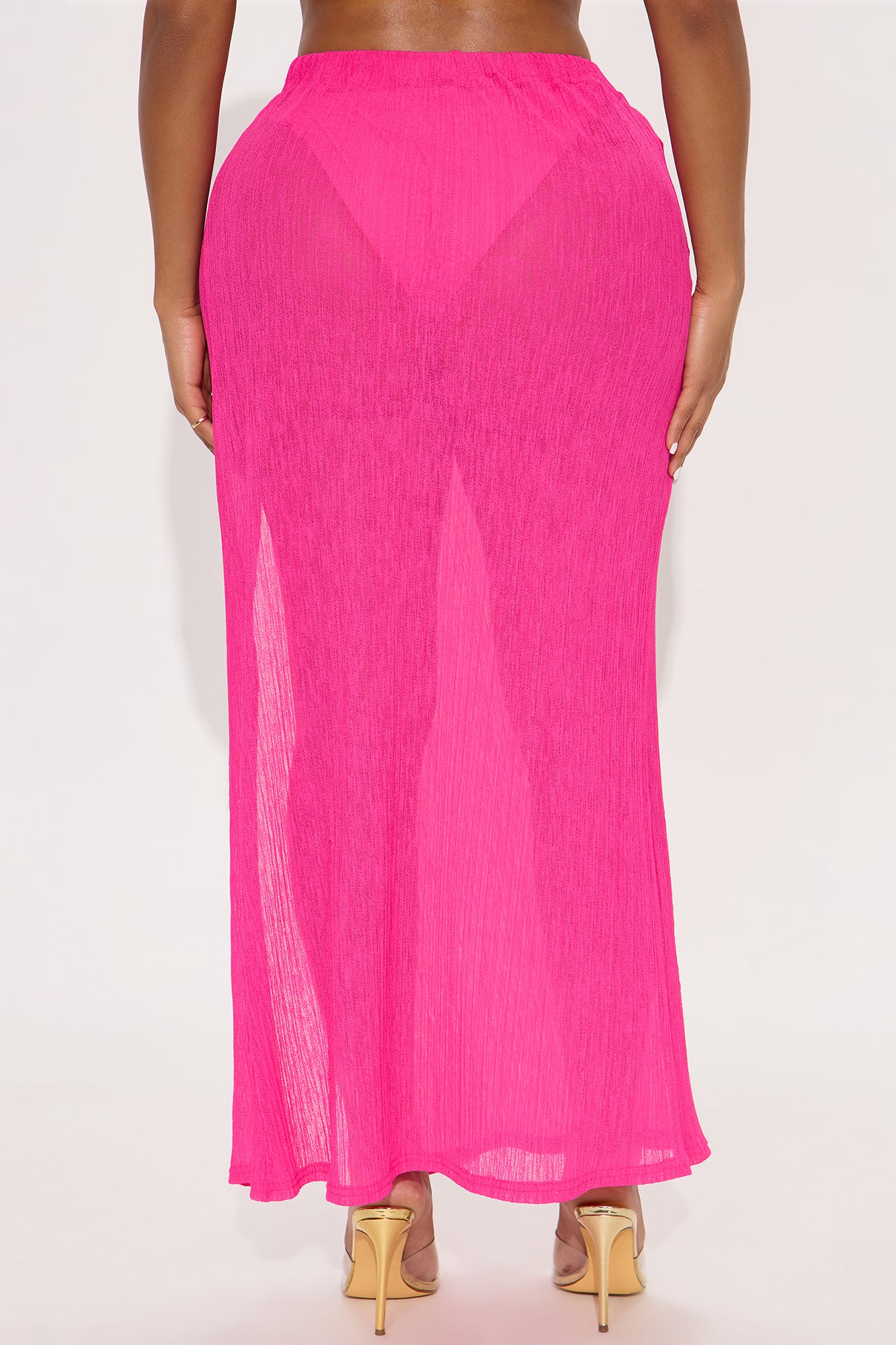 Summer Breeze Plisse Slit Cover Up Maxi Skirt - Pink - Image 3