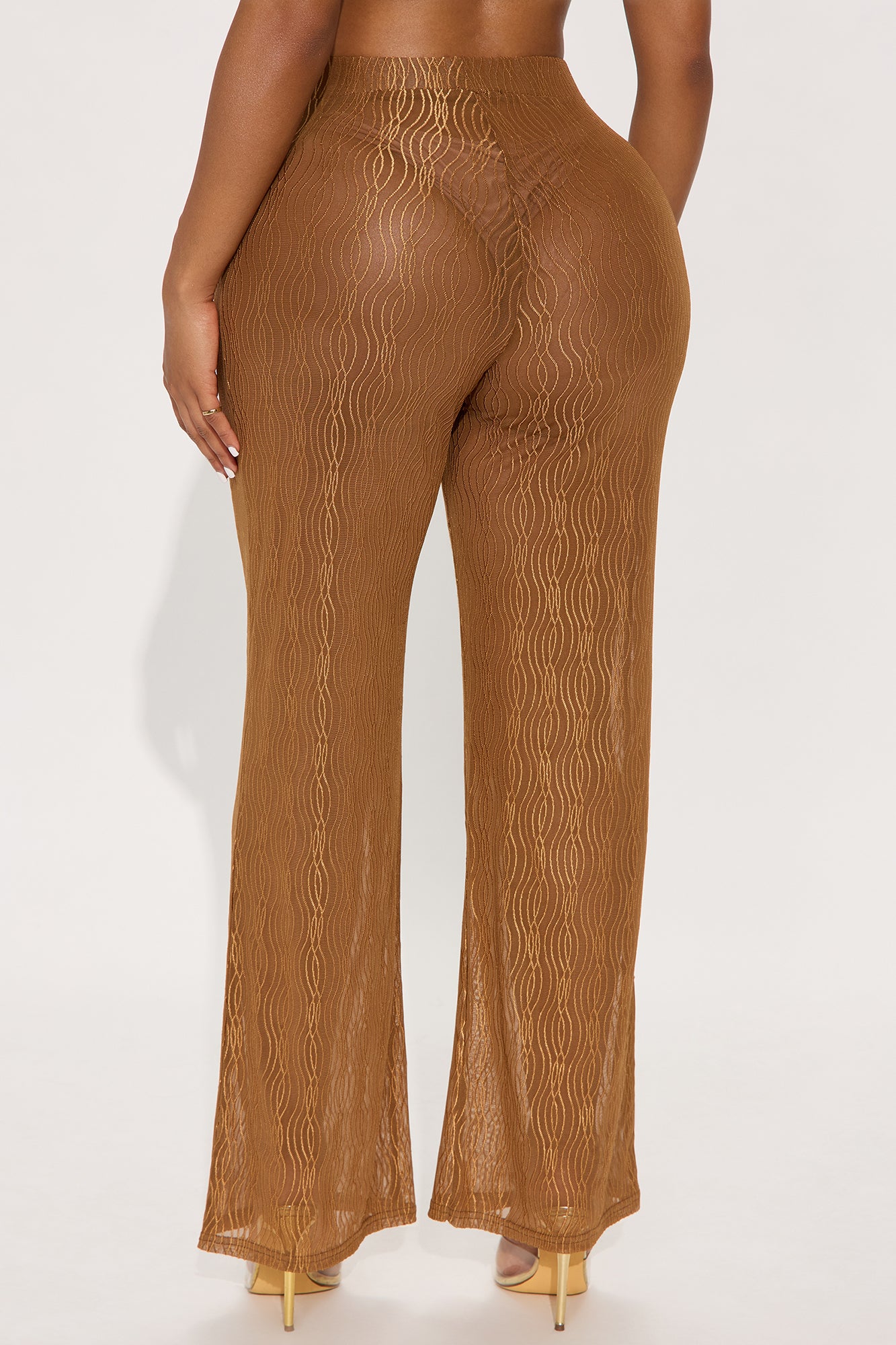 Summer Wave Textured Mesh Cover Up Pants - Mocha - Image 3