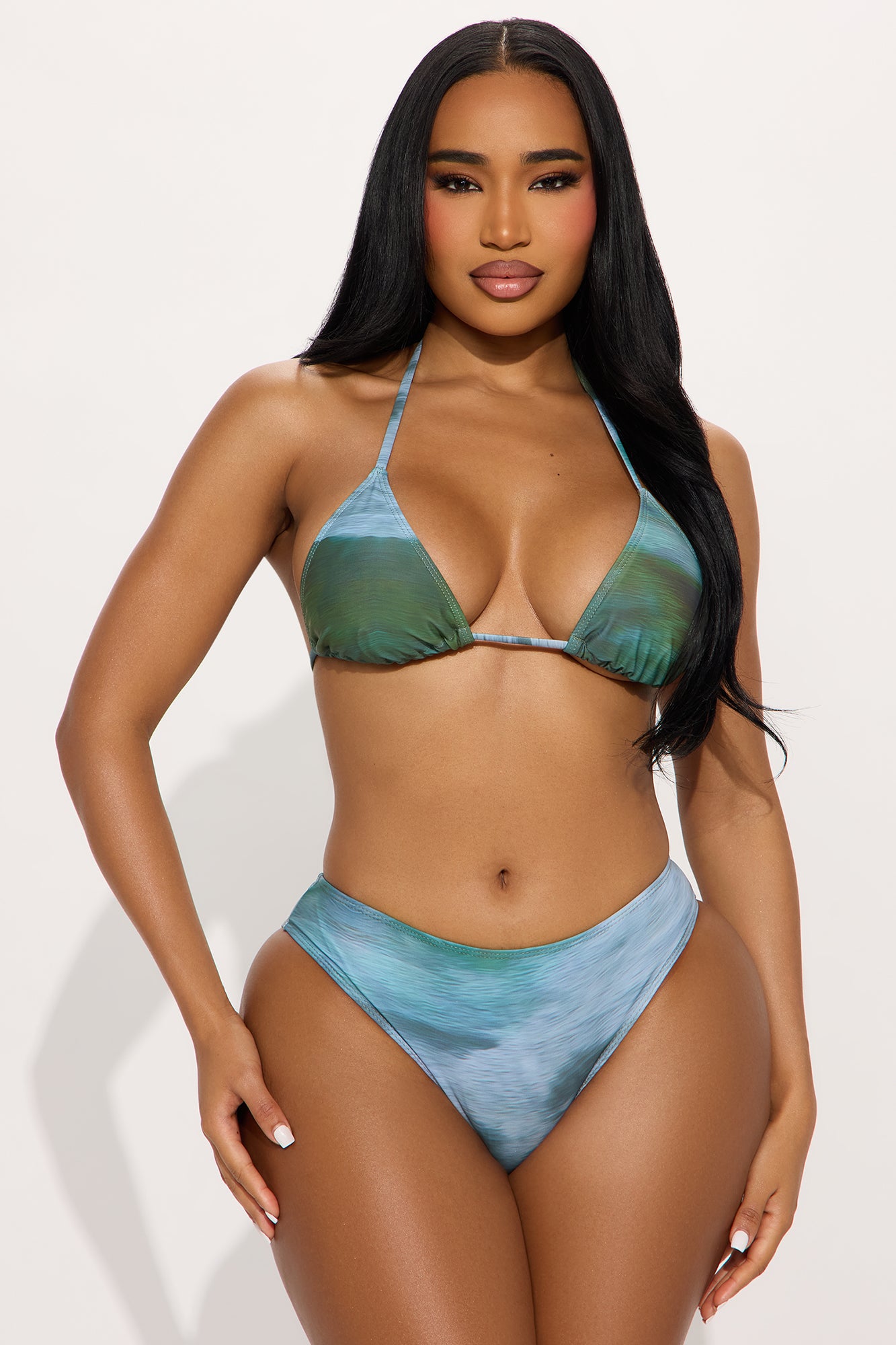 Amara 3 Piece Bikini Skirt Set - Green/combo - Image 3