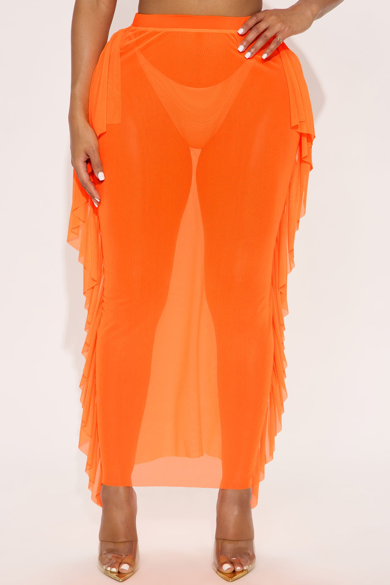 Sunshine See Through Coverup Skirt - Orange - Image 5