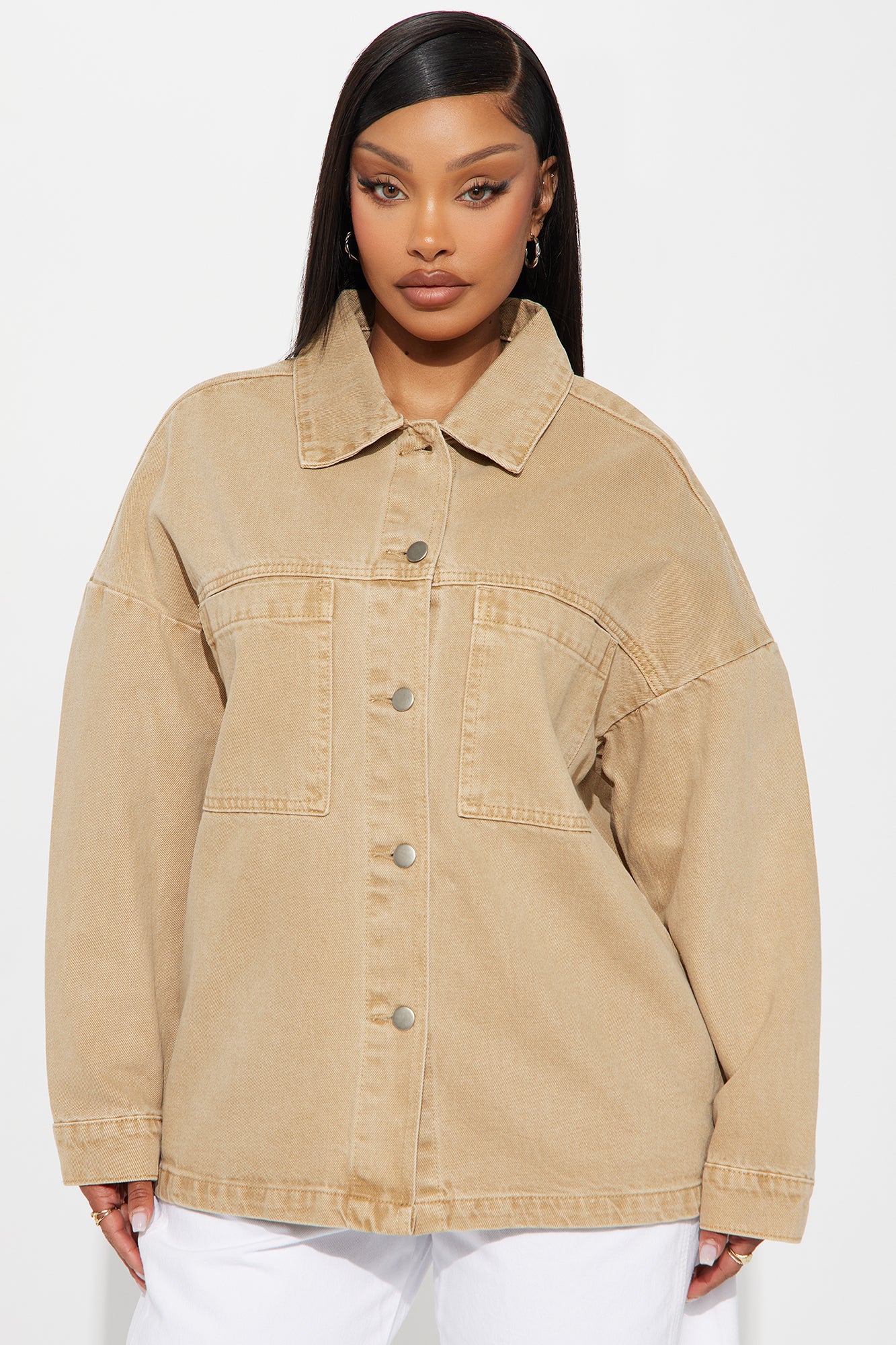 Over It Oversized Denim Jacket - Sand - Image 3