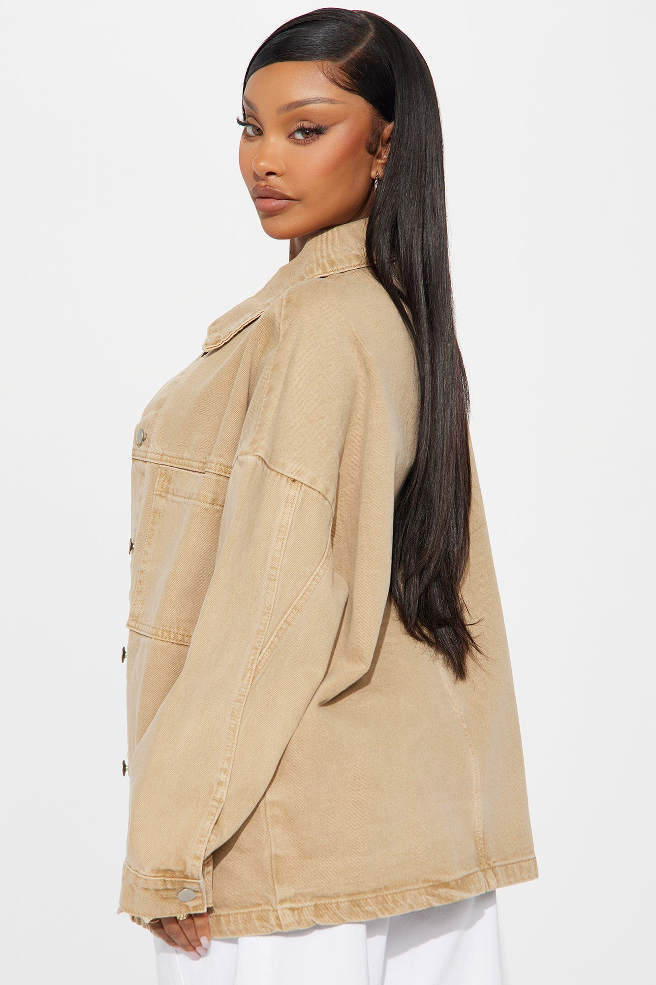 Over It Oversized Denim Jacket - Sand - Image 4