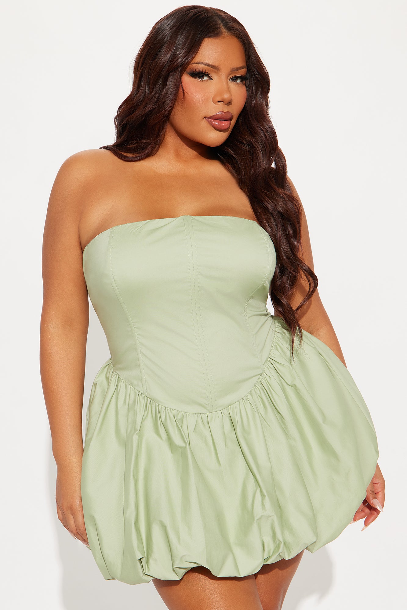 A Night in Paris Bubble Mini Dress - Sage - Image 5