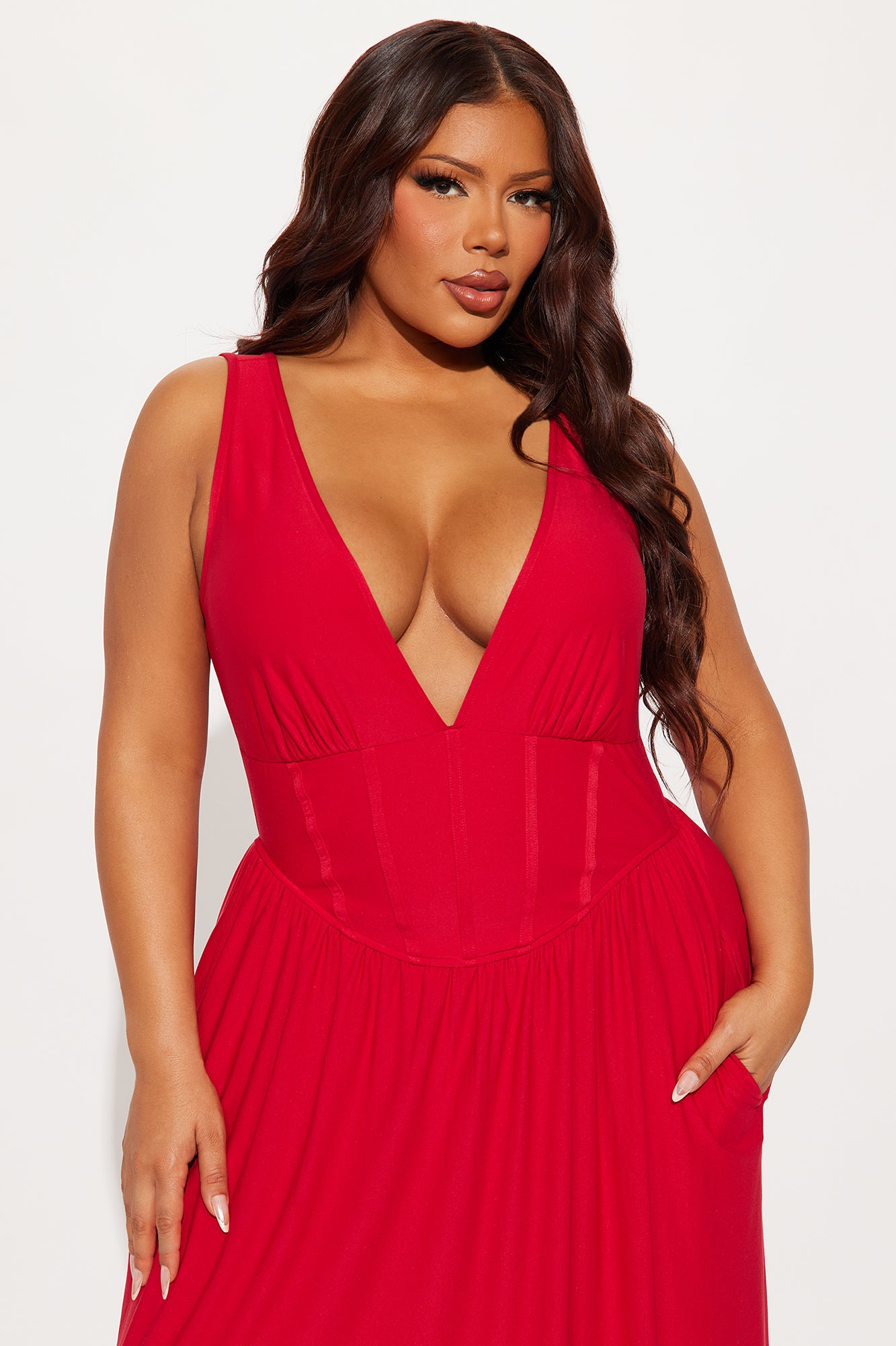 Ainsley Corset Maxi Dress - Red - Image 5